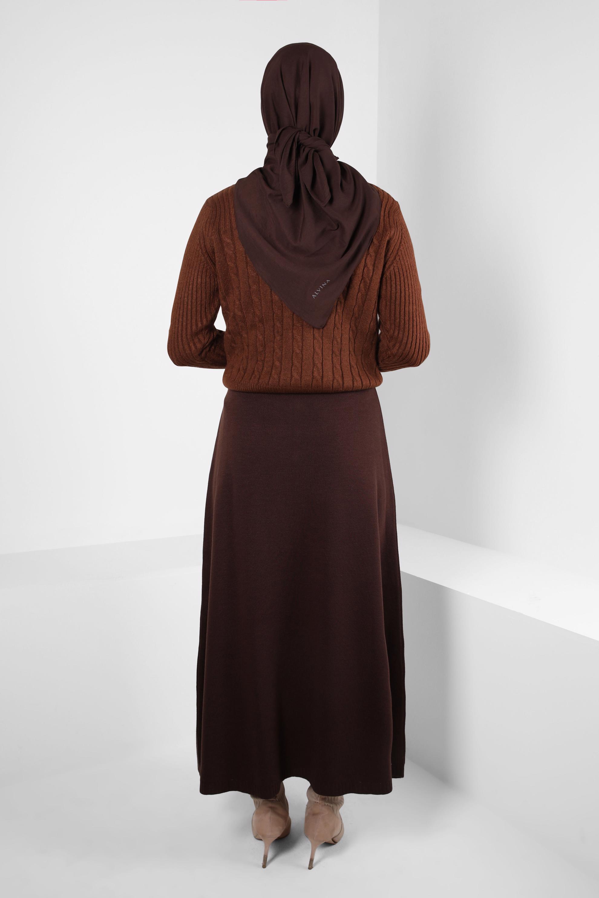 Hijab clothing BROWN KNITWEAR SKIRT WITH BUTTON DETAIL 60504