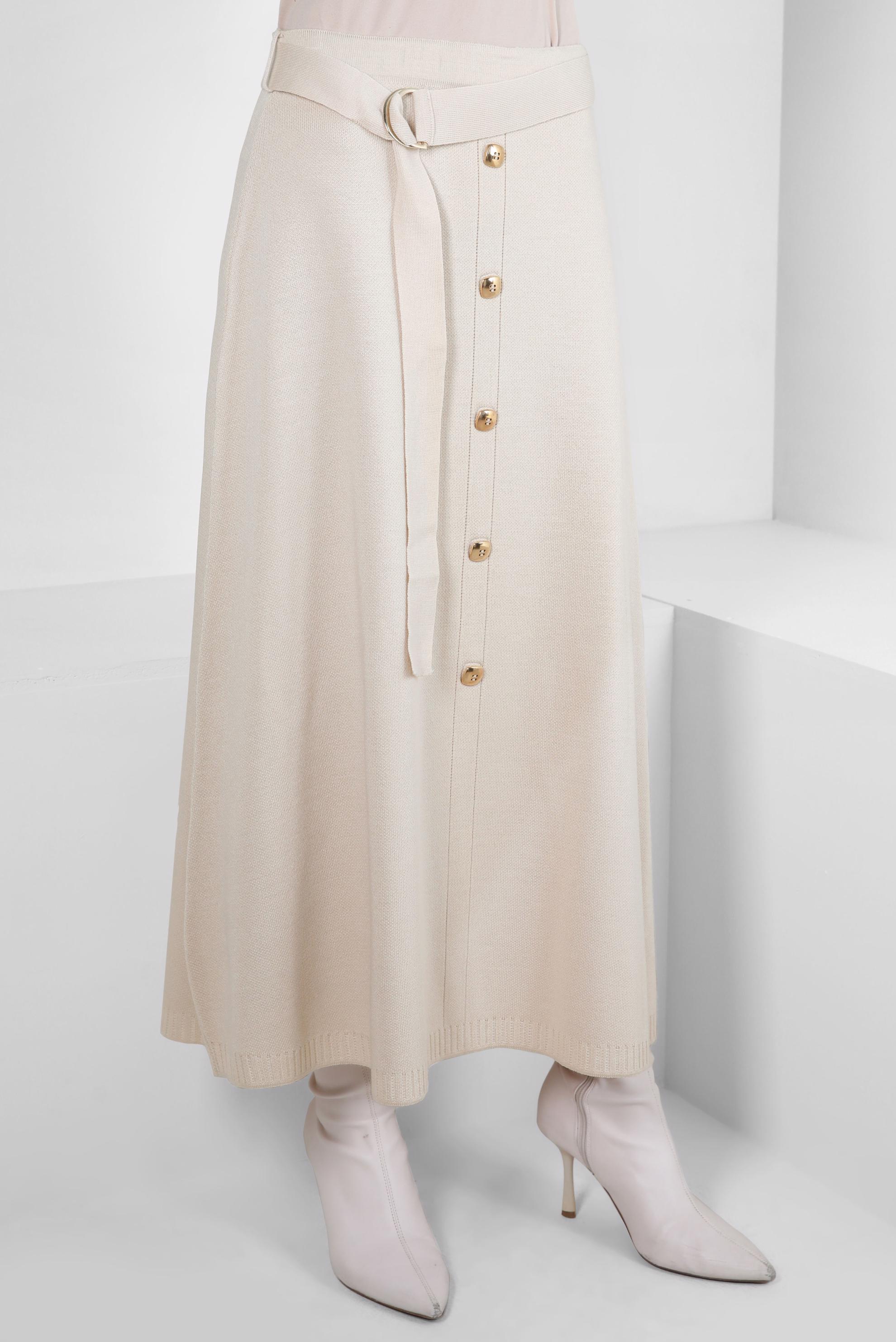 Vêtements hijab BEIGE JUPE EN TRICOT AVEC DÉTAIL BOUTON 60504
