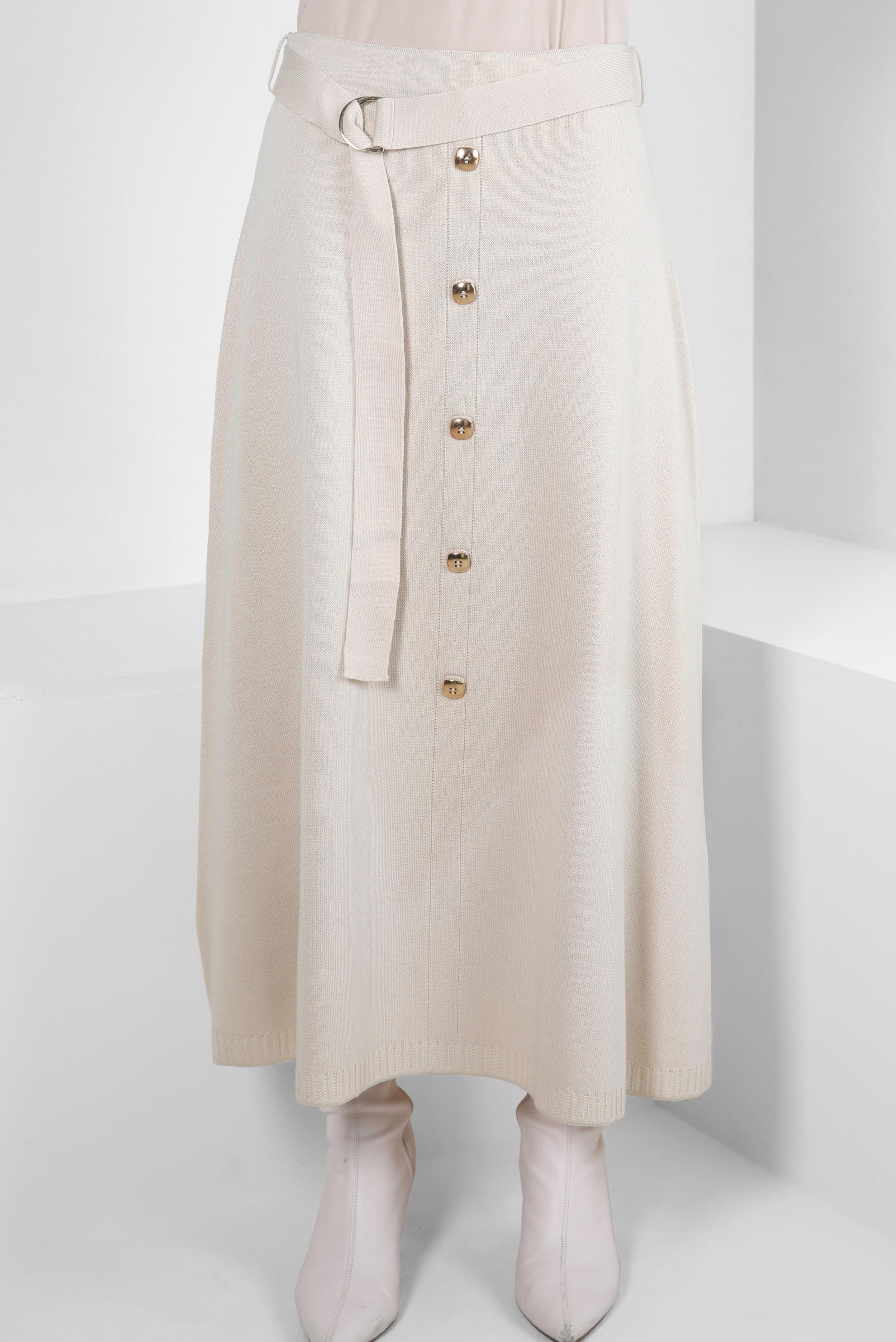 Vêtements hijab BEIGE JUPE EN TRICOT AVEC DÉTAIL BOUTON 60504