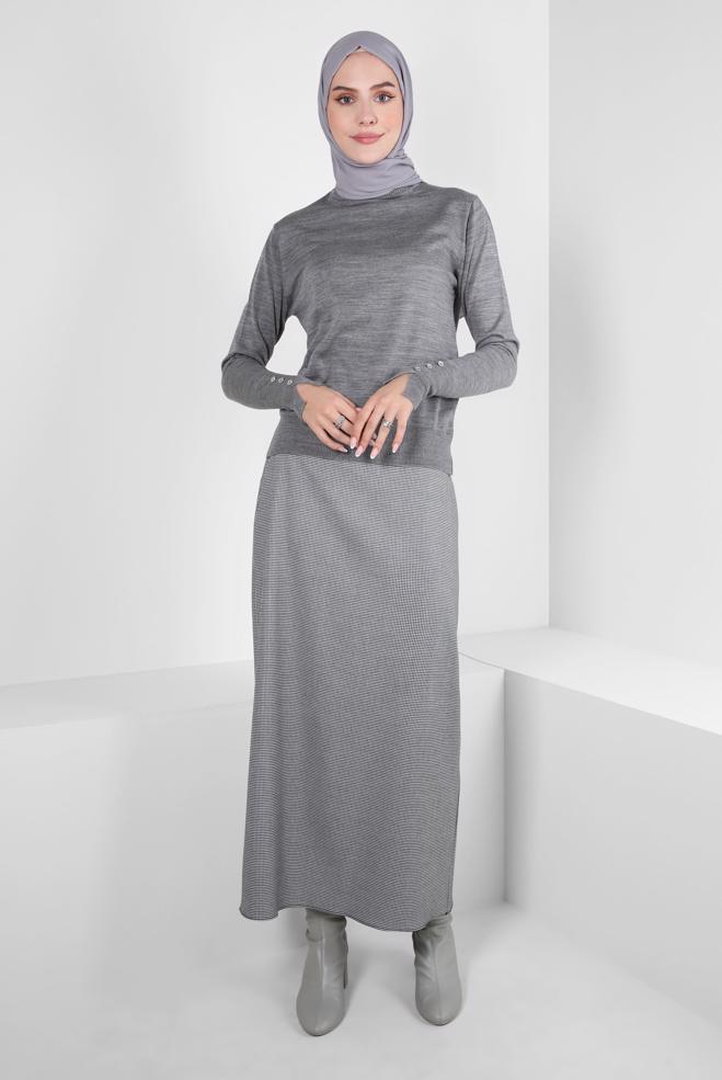 Tesettür giyim SİYAH PÖTİKARE DESENLİ ETEK 60505 - ALVİNA