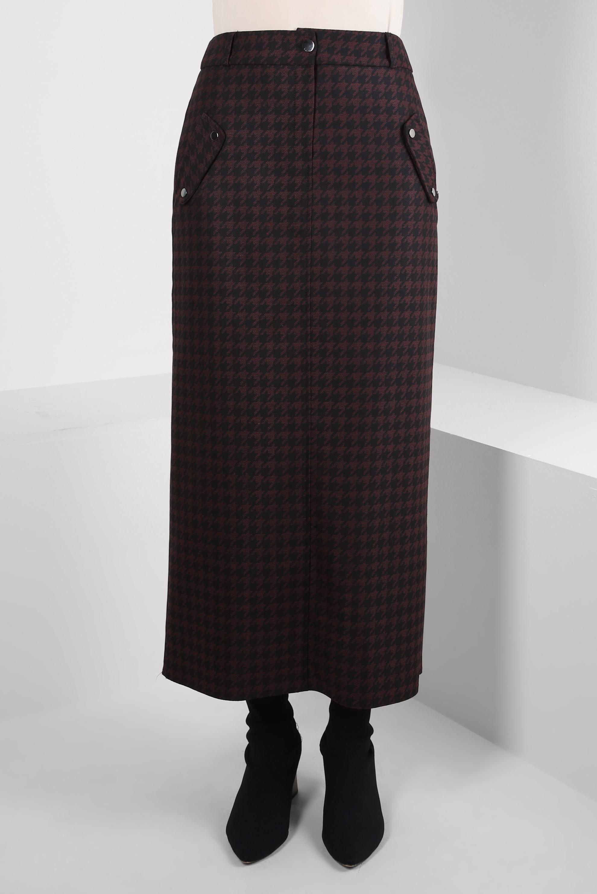 Tesettür giyim BORDO DÜZ KESİM ETEK 60506