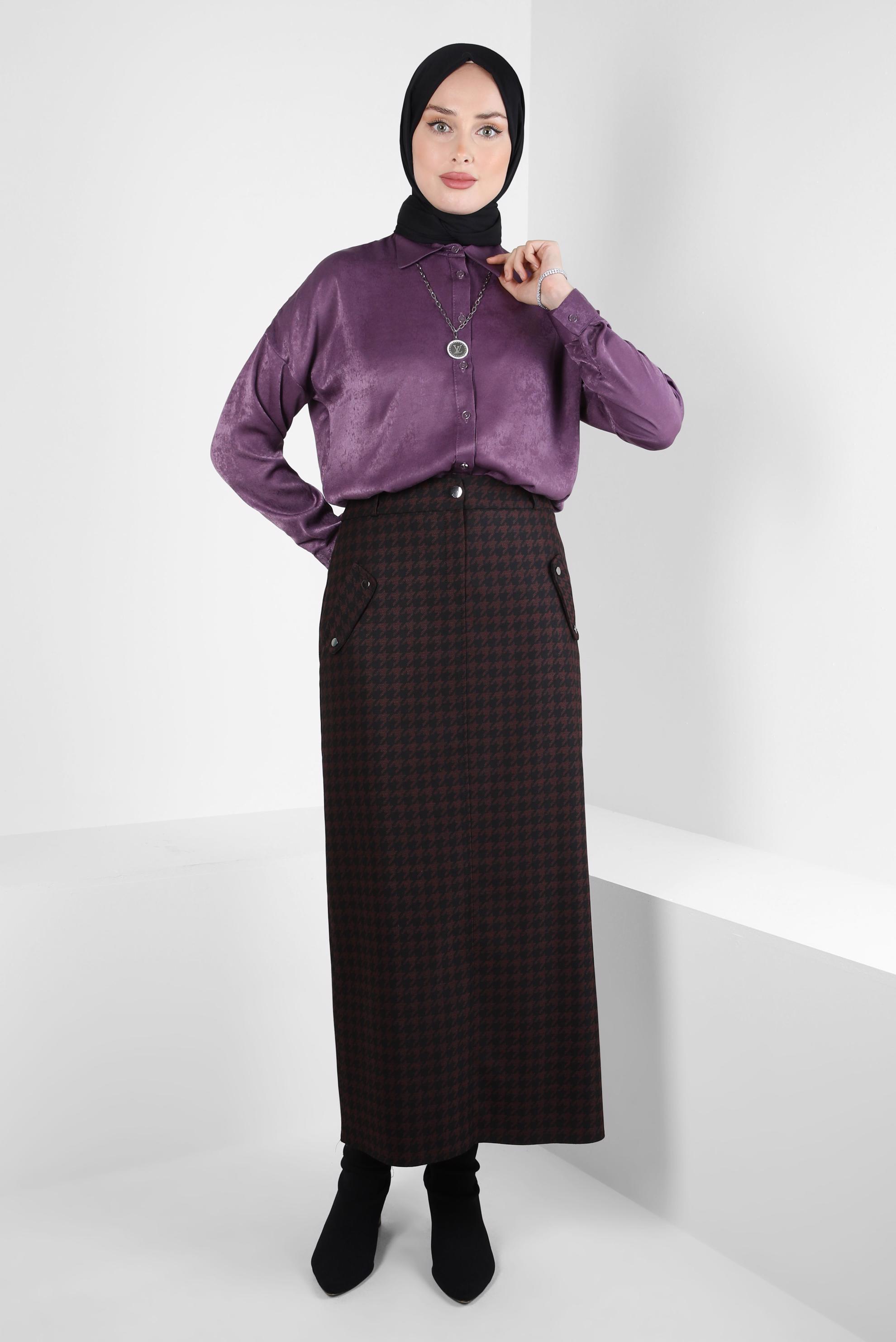 Tesettür giyim BORDO DÜZ KESİM ETEK 60506
