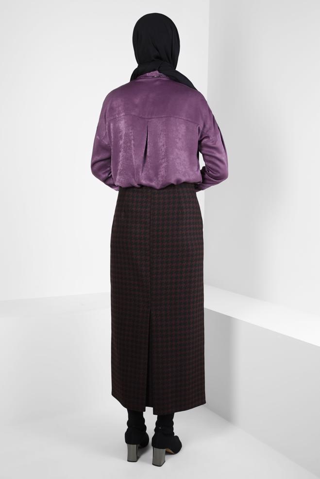 Tesettür giyim BORDO DÜZ KESİM ETEK 60506 - ALVİNA