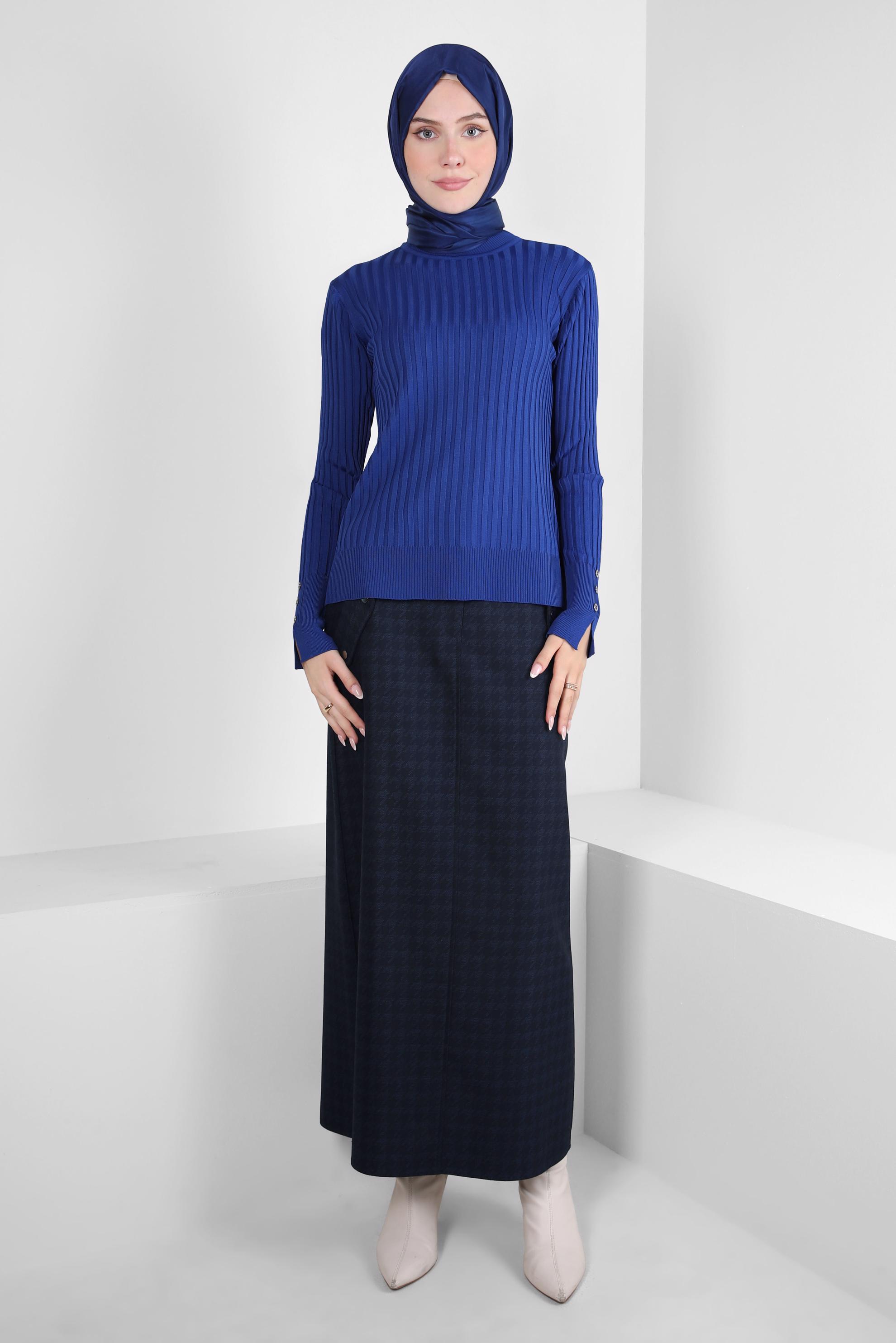 Tesettür giyim LACİVERT DÜZ KESİM ETEK 60506