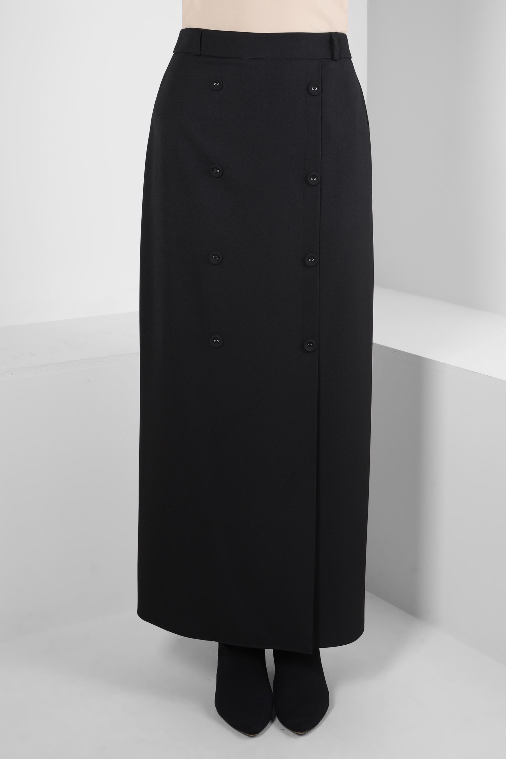 Tesettür giyim SİYAH DÜĞME DETAYLI ETEK 60507