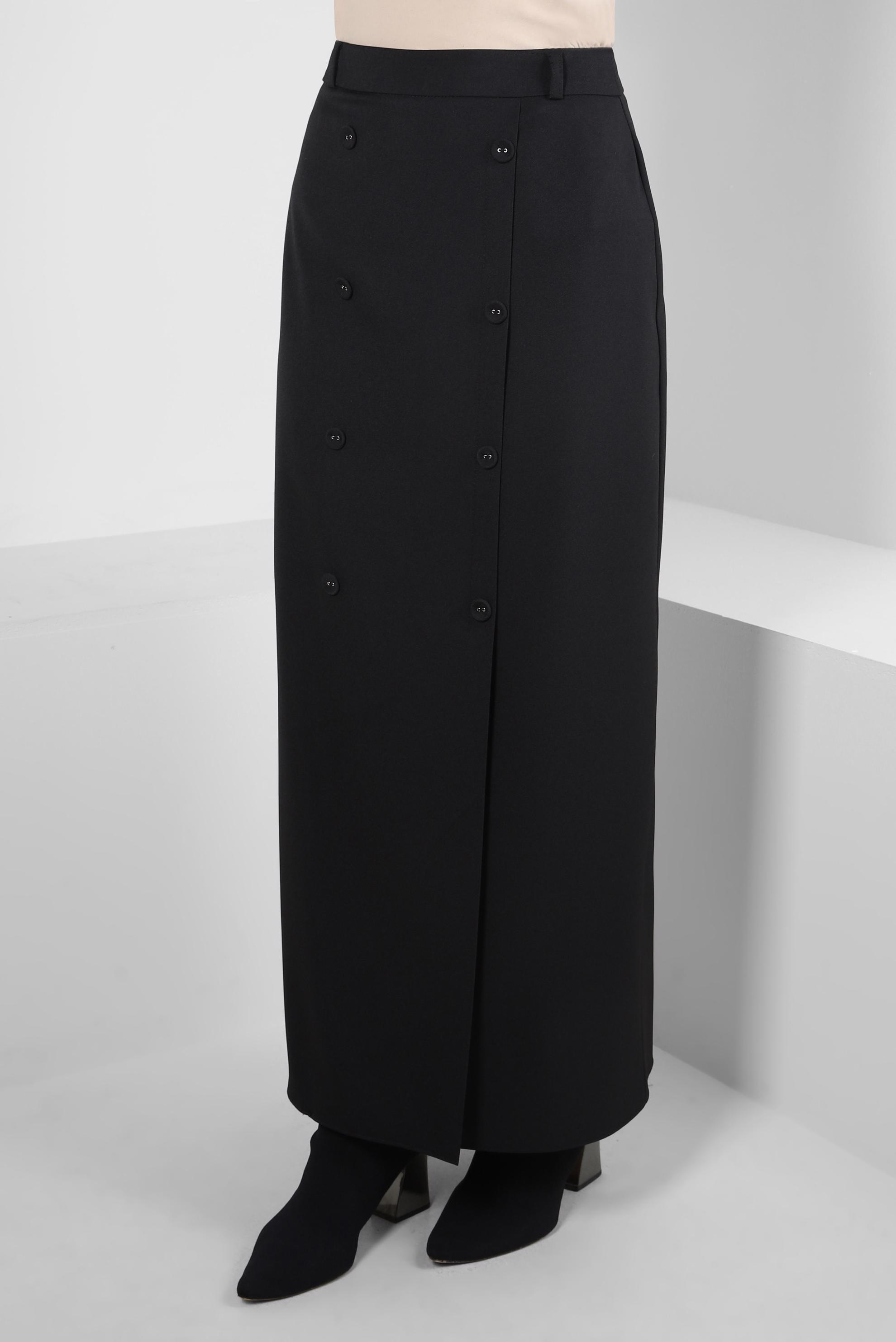 Tesettür giyim SİYAH DÜĞME DETAYLI ETEK 60507