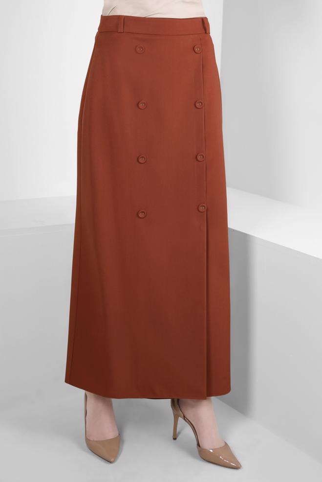 Tesettür giyim TABA DÜĞME DETAYLI ETEK 60507 - ALVİNA