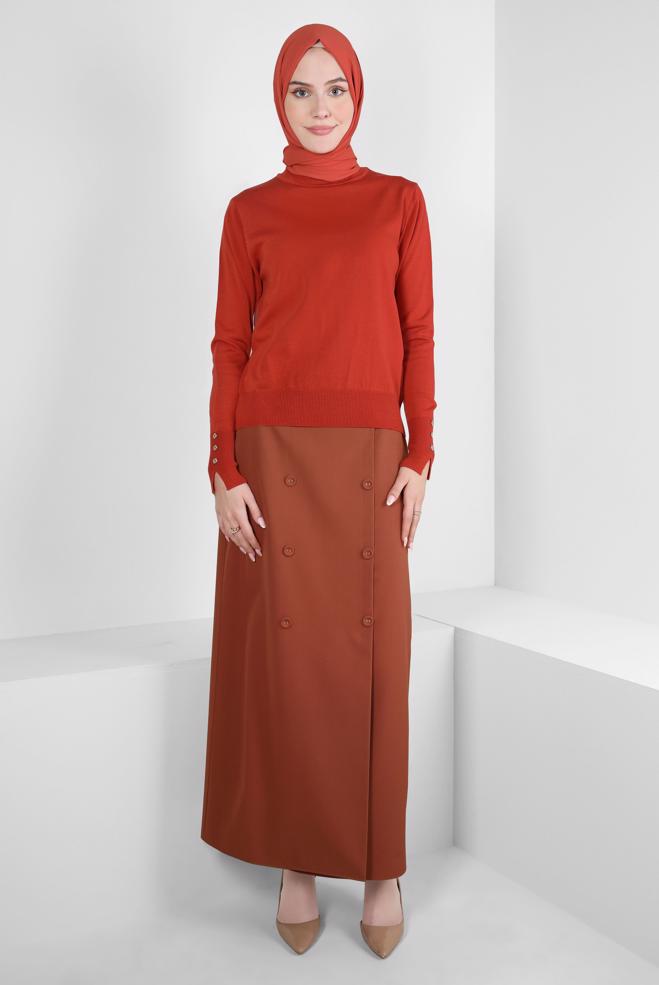 Tesettür giyim TABA DÜĞME DETAYLI ETEK 60507 - ALVİNA