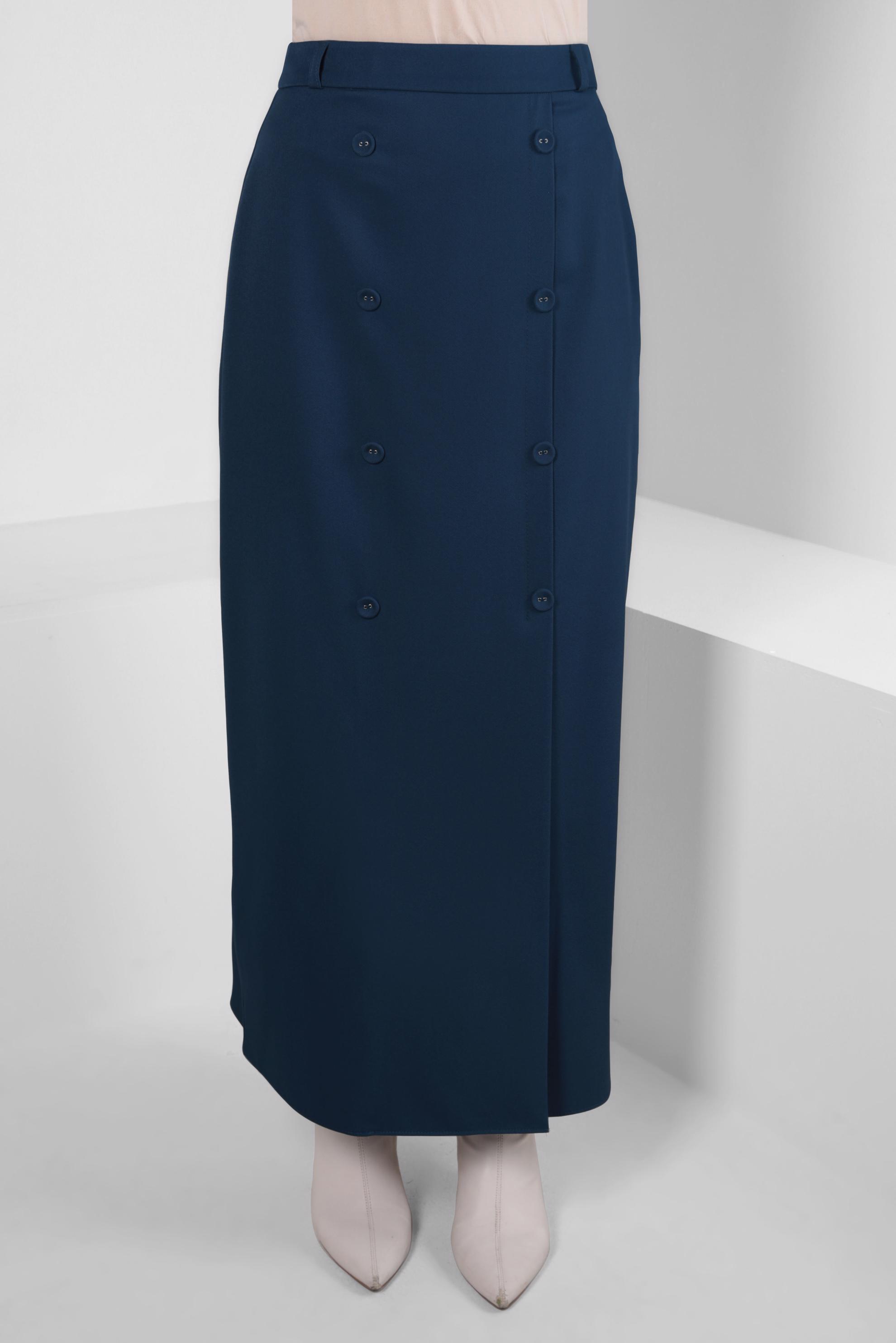 Tesettür giyim LACİVERT DÜĞME DETAYLI ETEK 60507