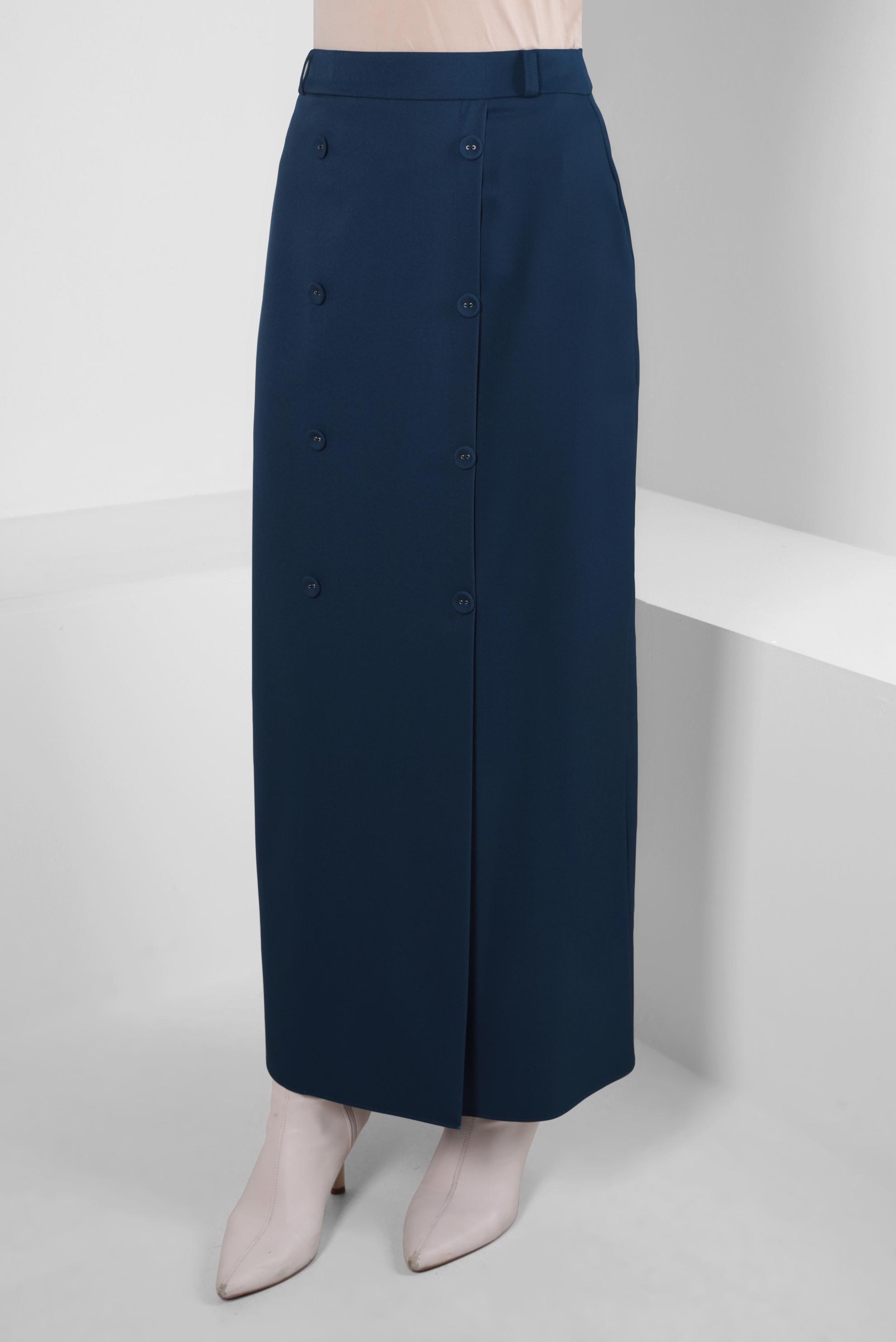 Tesettür giyim LACİVERT DÜĞME DETAYLI ETEK 60507