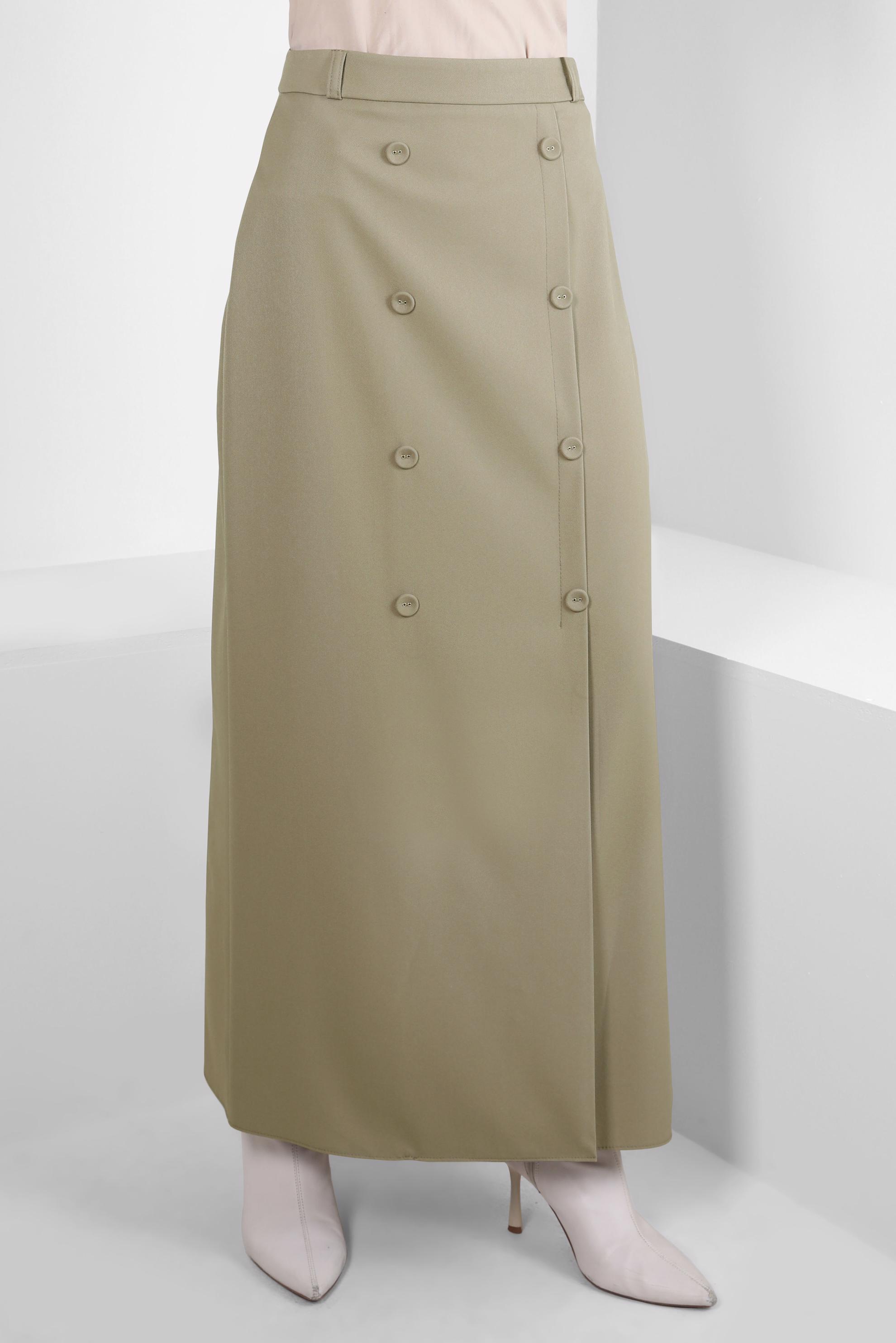 Tesettür giyim YEŞİL DÜĞME DETAYLI ETEK 60507