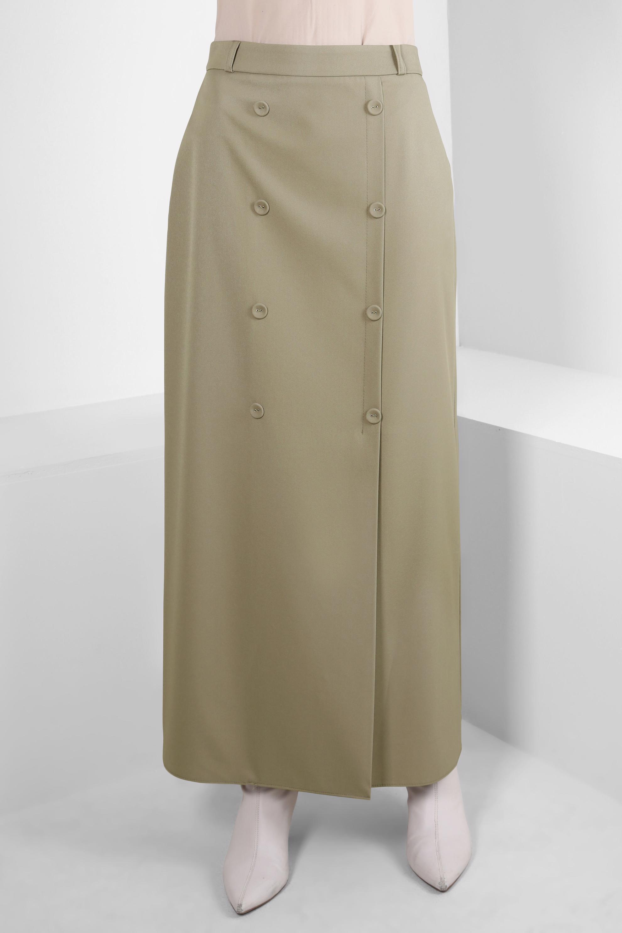 Tesettür giyim YEŞİL DÜĞME DETAYLI ETEK 60507