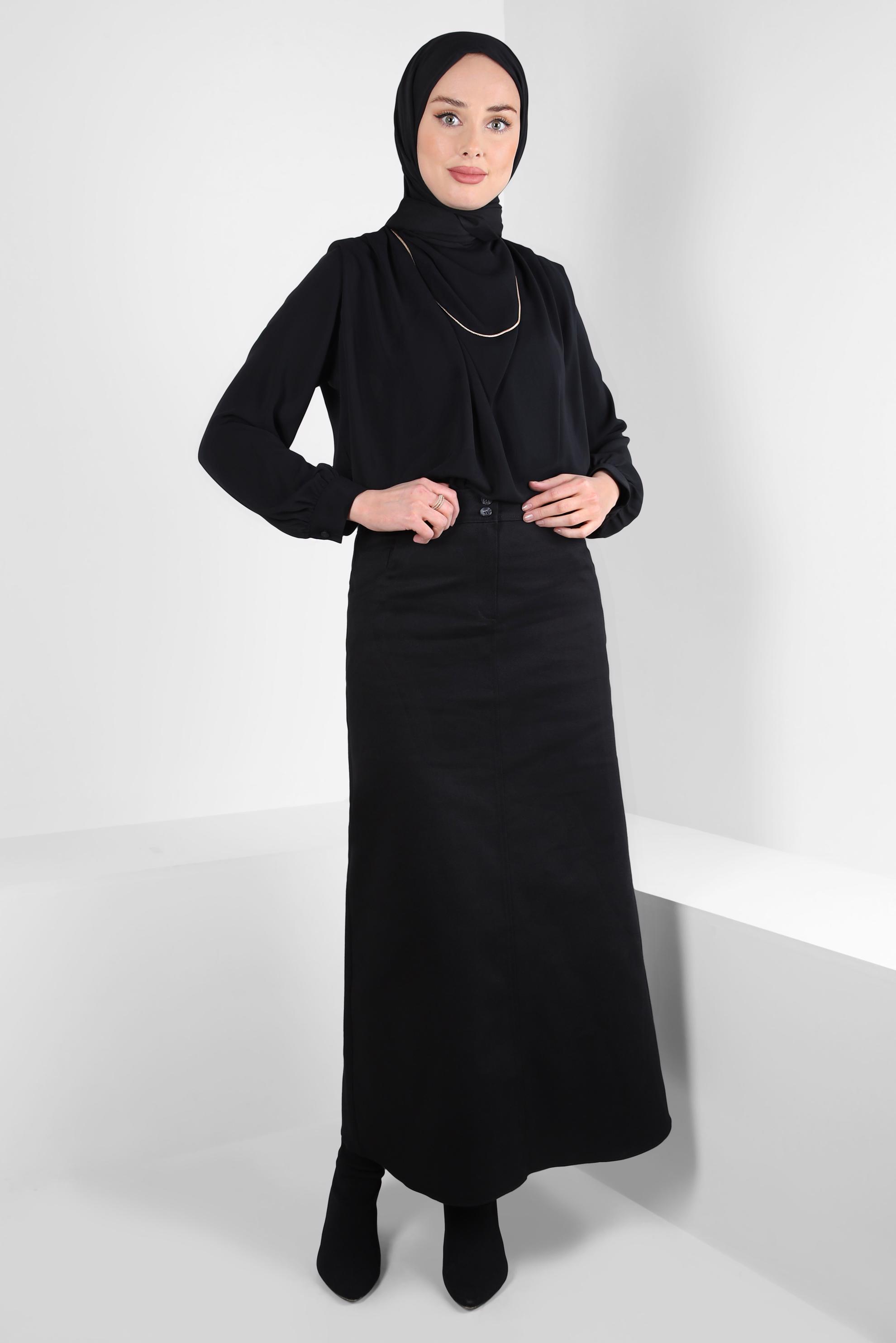 Tesettür giyim SİYAH CEP DETAYLI ETEK 60509