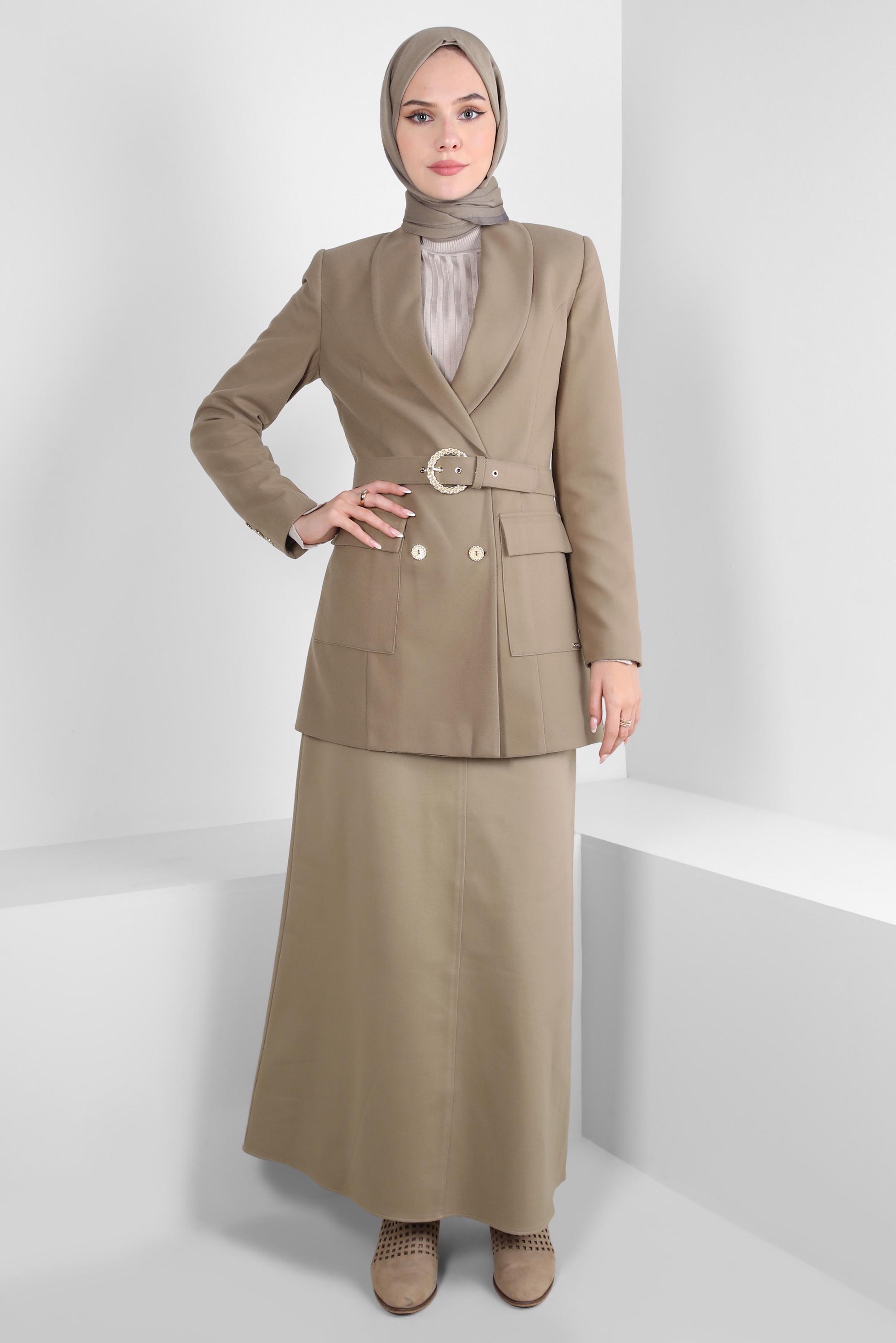 Tesettür giyim BEJ CEP DETAYLI ETEK 60509
