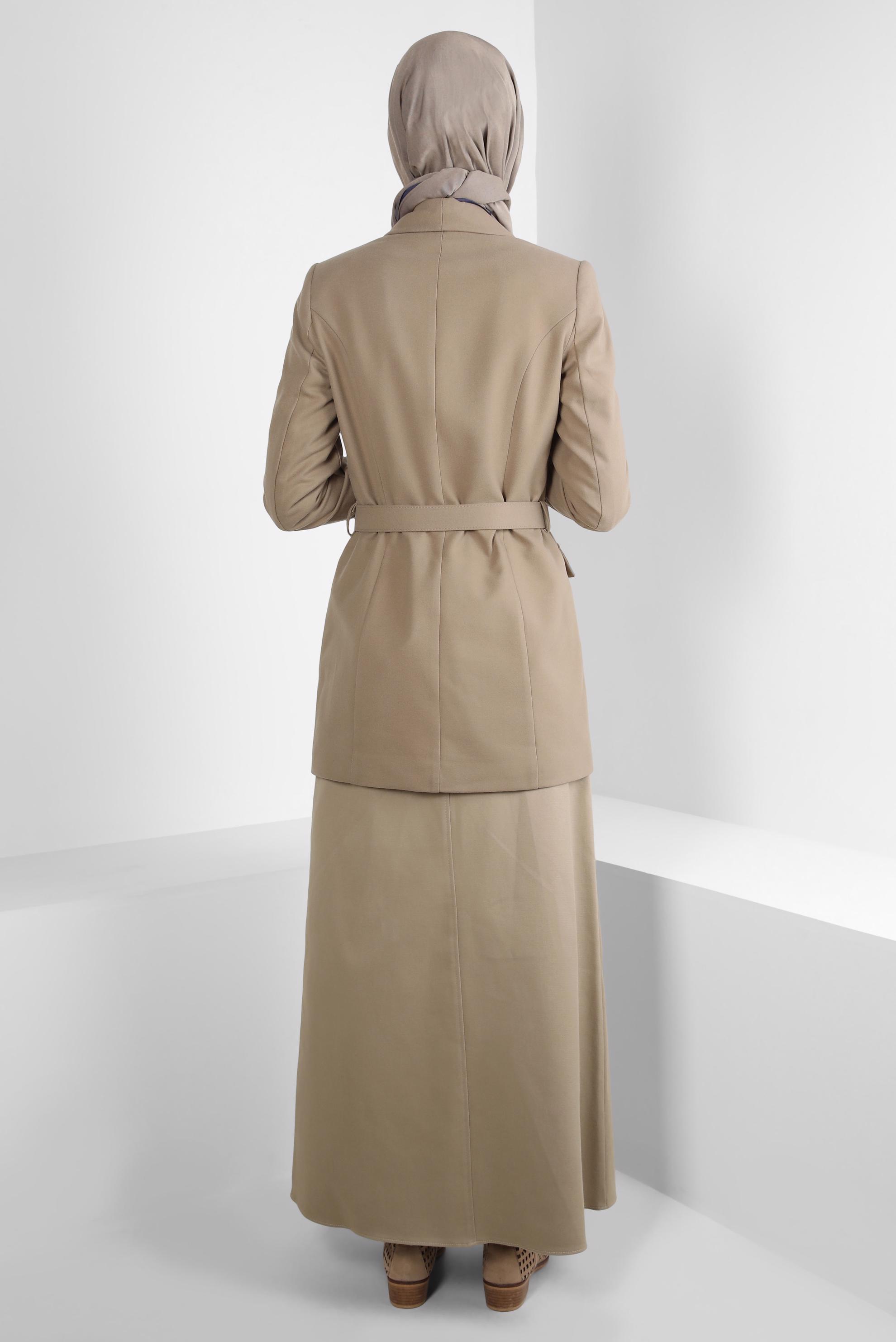 Tesettür giyim BEJ CEP DETAYLI ETEK 60509