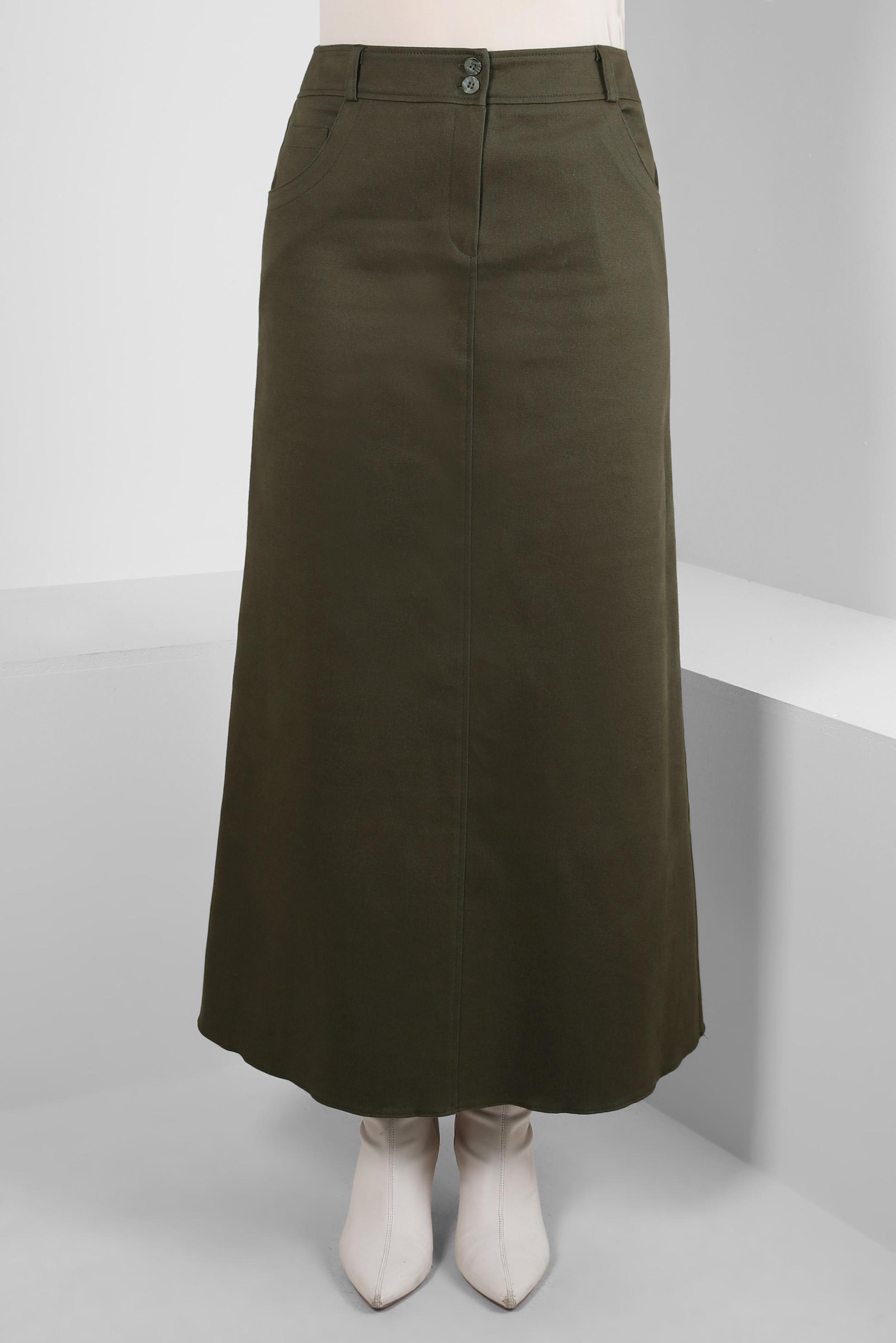 Tesettür giyim HAKİ CEP DETAYLI ETEK 60509