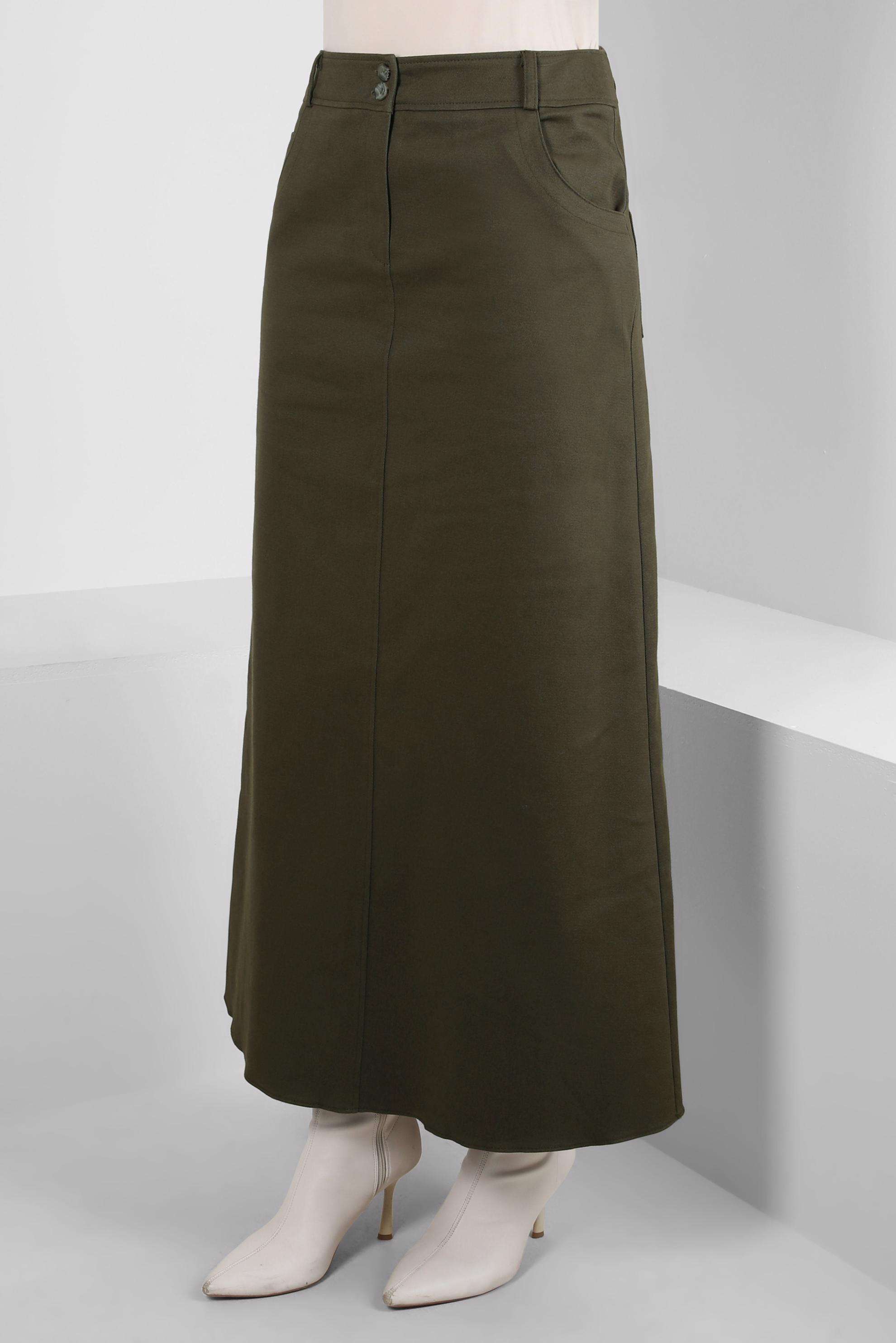 Tesettür giyim HAKİ CEP DETAYLI ETEK 60509