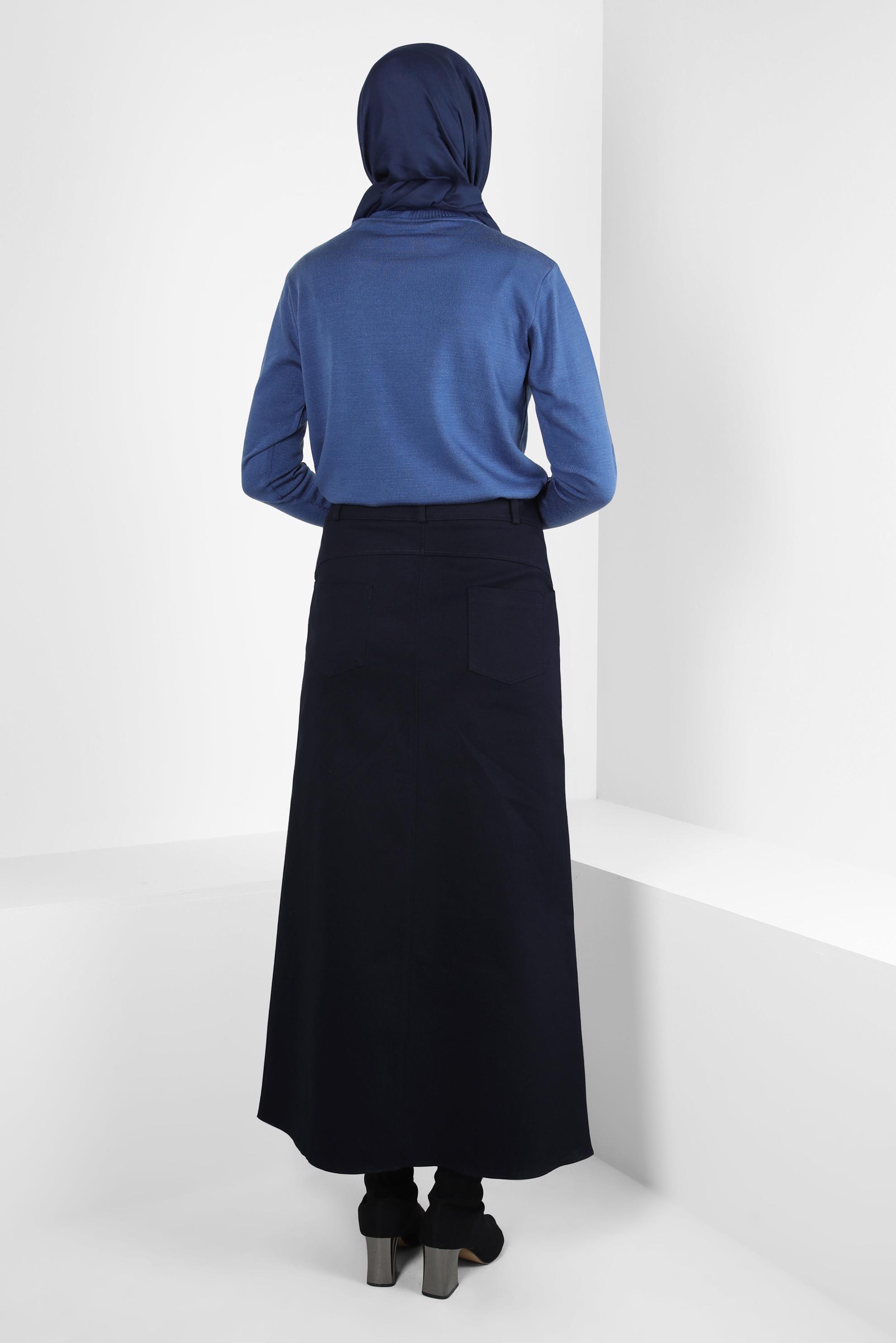 Tesettür giyim LACİVERT CEP DETAYLI ETEK 60509