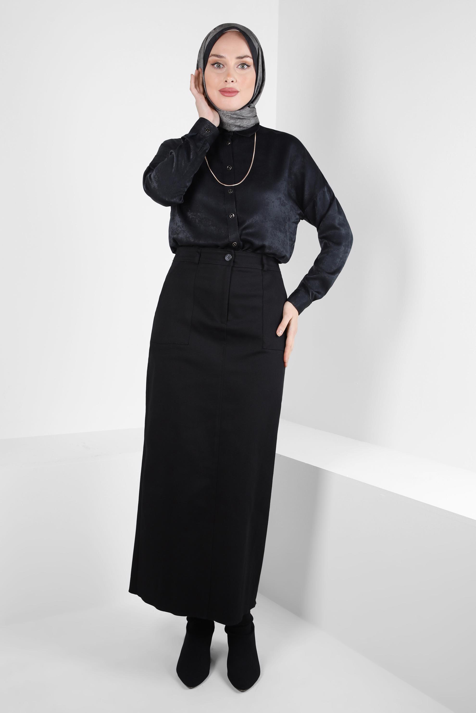 Tesettür giyim SİYAH CEP DETAYLI ETEK 60510