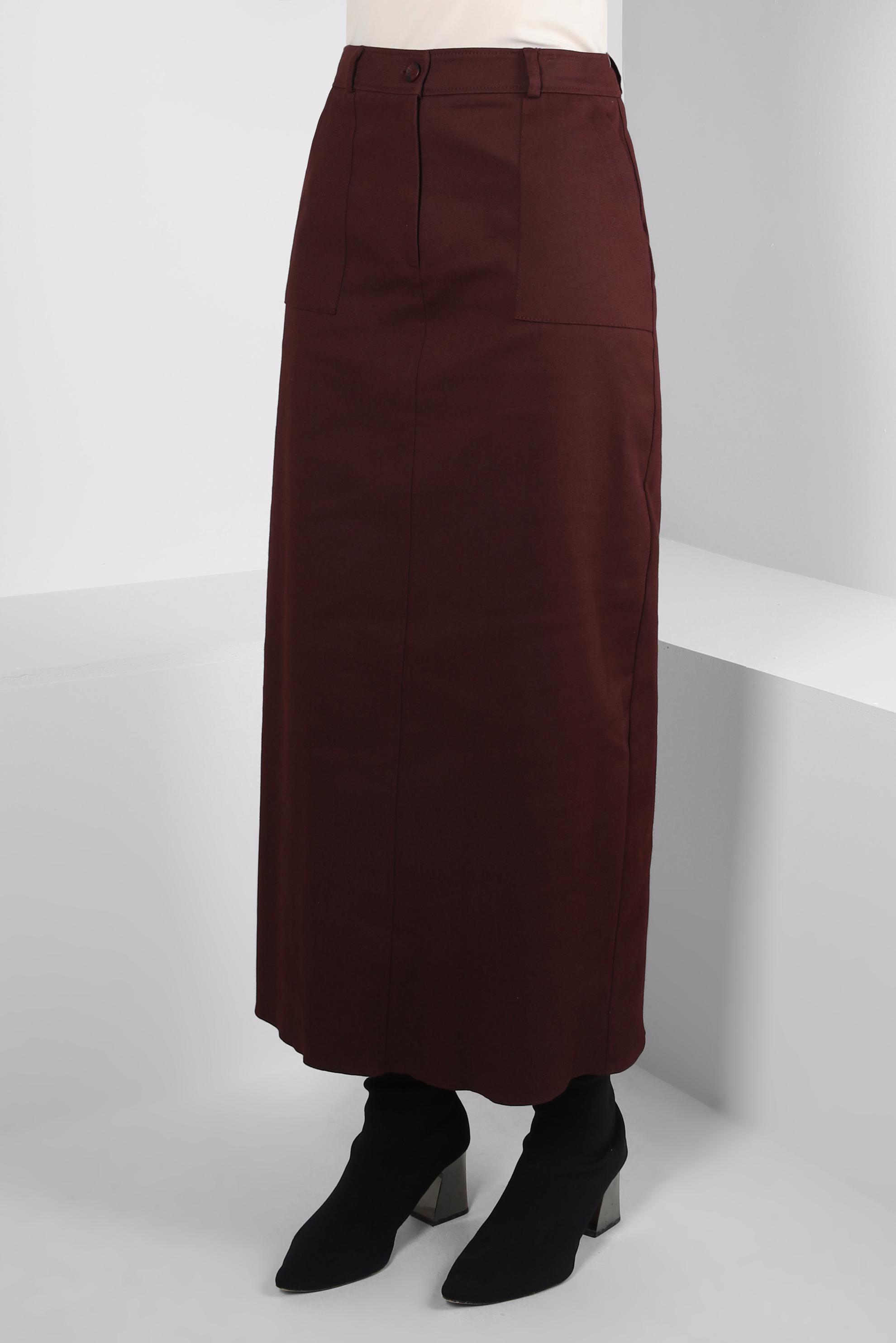 Tesettür giyim BORDO CEP DETAYLI ETEK 60510