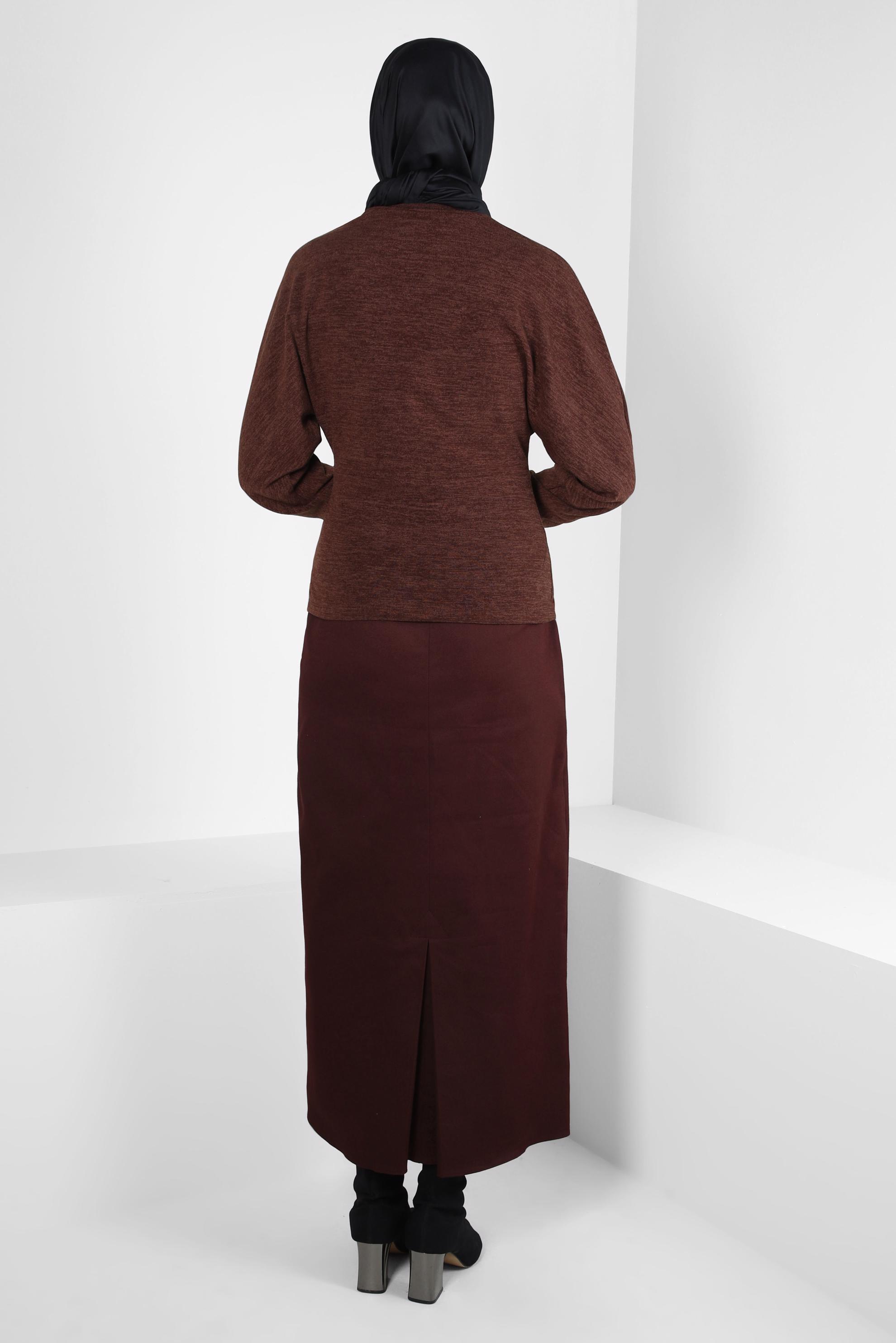 Tesettür giyim BORDO CEP DETAYLI ETEK 60510