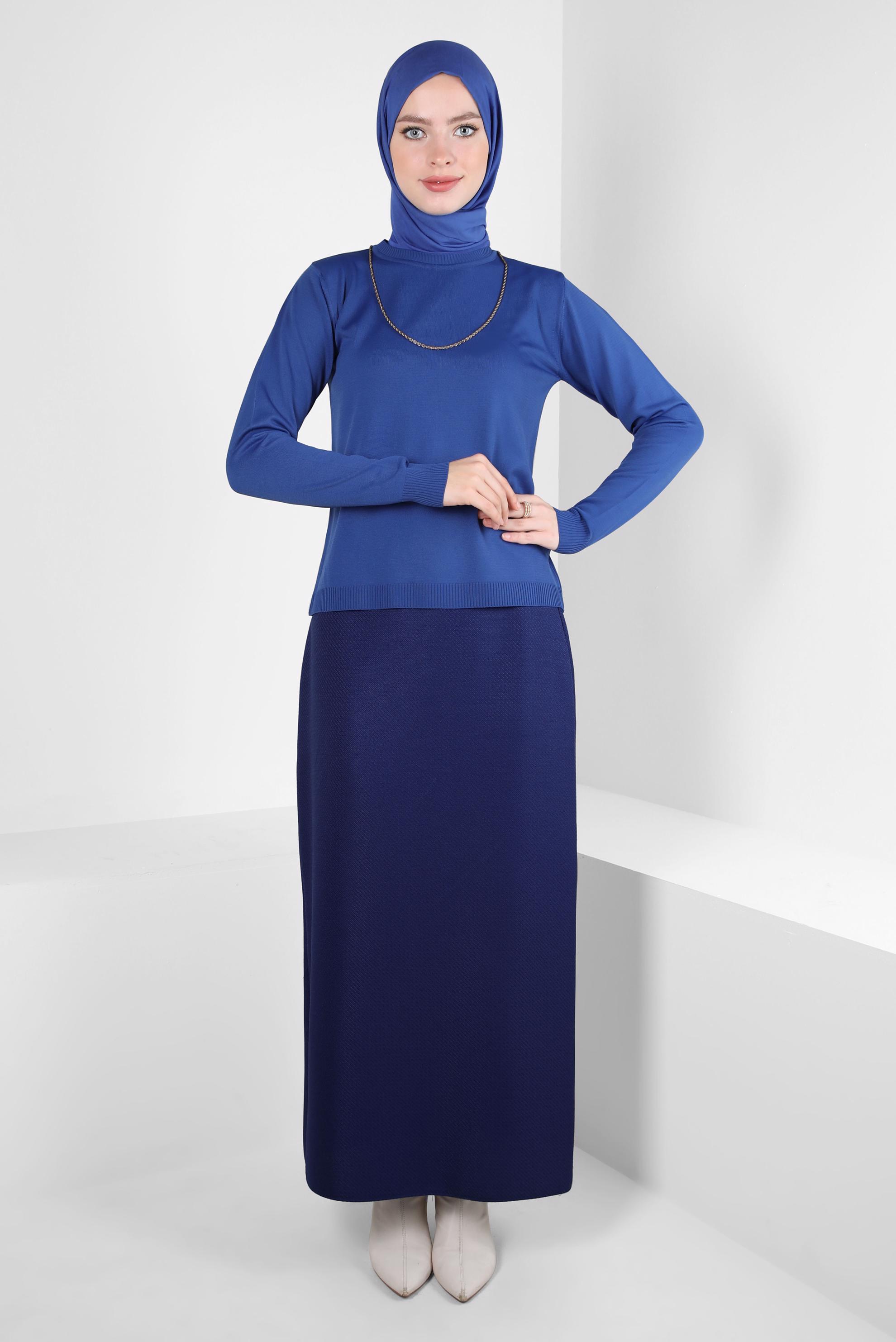 Tesettür giyim LACİVERT DÜZ KESİM ETEK 60511