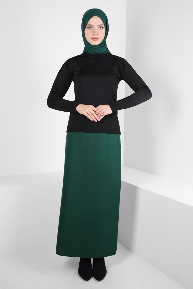 Tesettür giyim YEŞİL DÜZ KESİM ETEK 60511 - ALVİNA