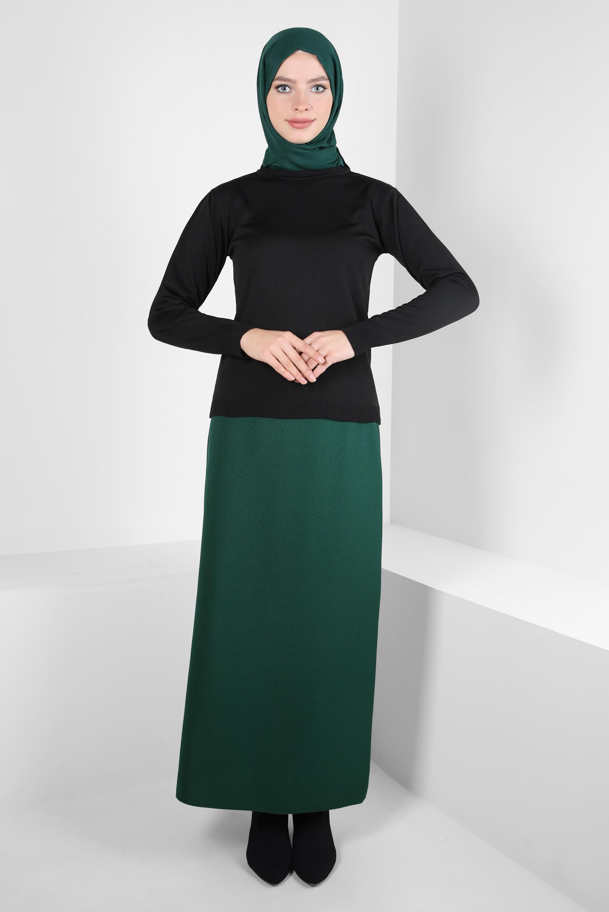 Tesettür giyim YEŞİL DÜZ KESİM ETEK 60511