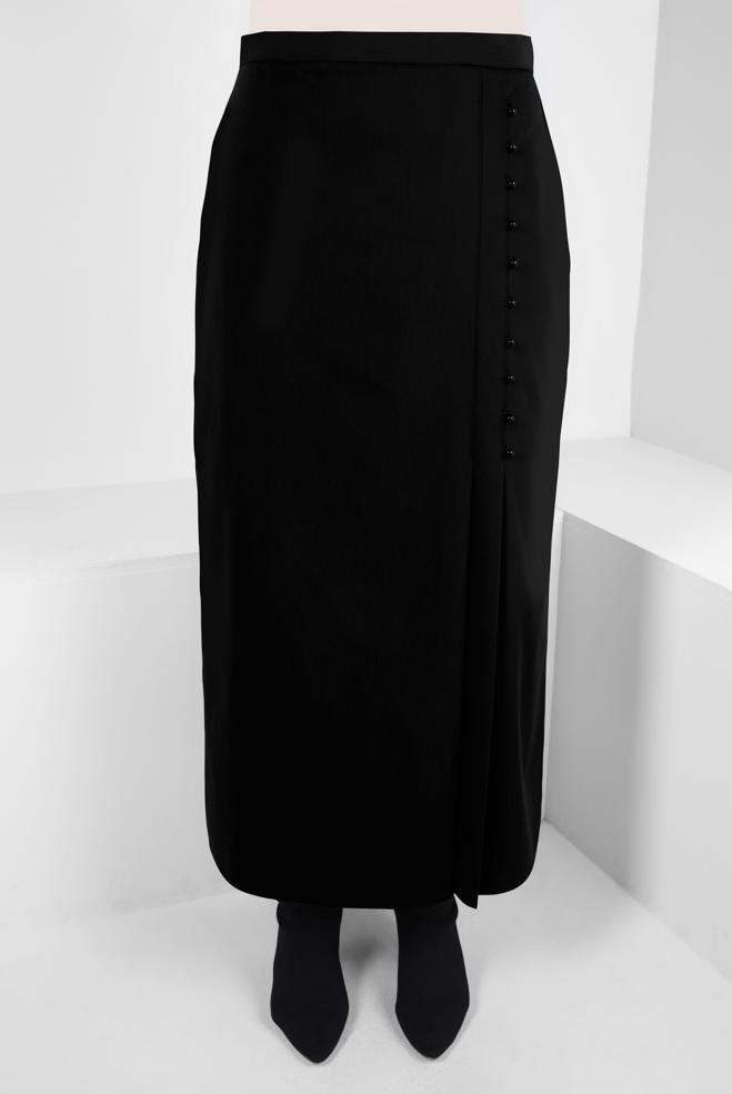 Vêtements hijab NOIR JUPE AVEC DÉTAIL BOUTON 60512 - ALVİNA
