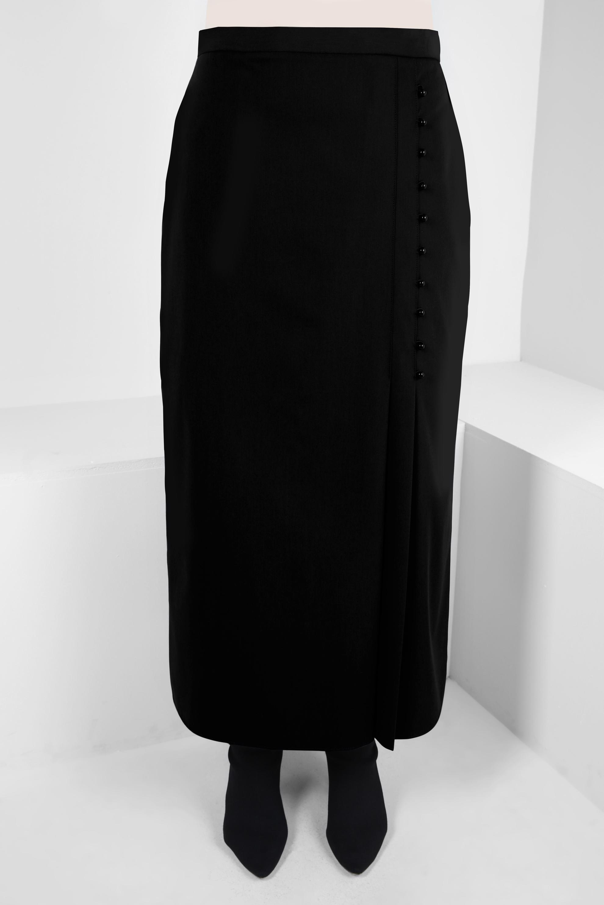 Tesettür giyim SİYAH DÜĞME DETAYLI ETEK 60512