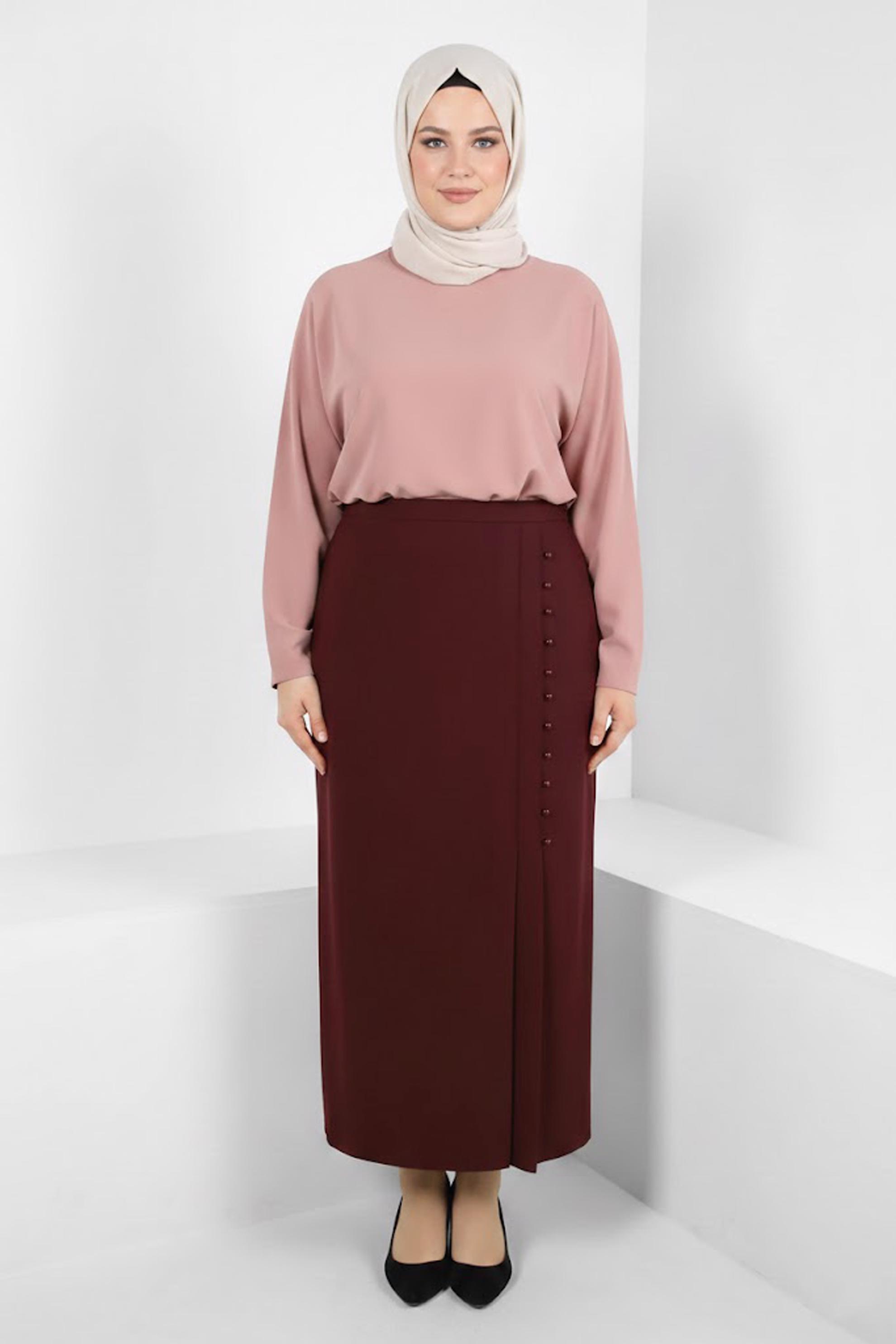 Vêtements hijab ROUGE BORDEAUX JUPE AVEC DÉTAIL BOUTON 60512