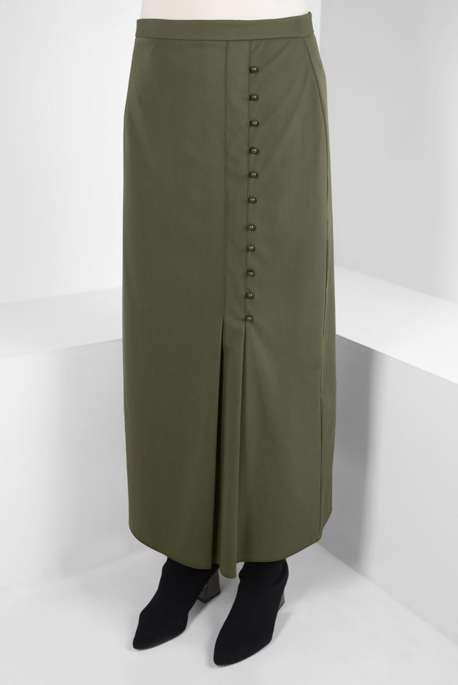 Vêtements hijab KAKI JUPE AVEC DÉTAIL BOUTON 60512 - ALVİNA