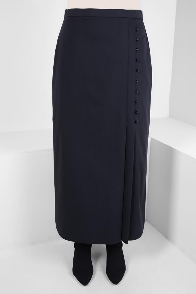 Vêtements hijab BLEU MARINE JUPE AVEC DÉTAIL BOUTON 60512 - ALVİNA