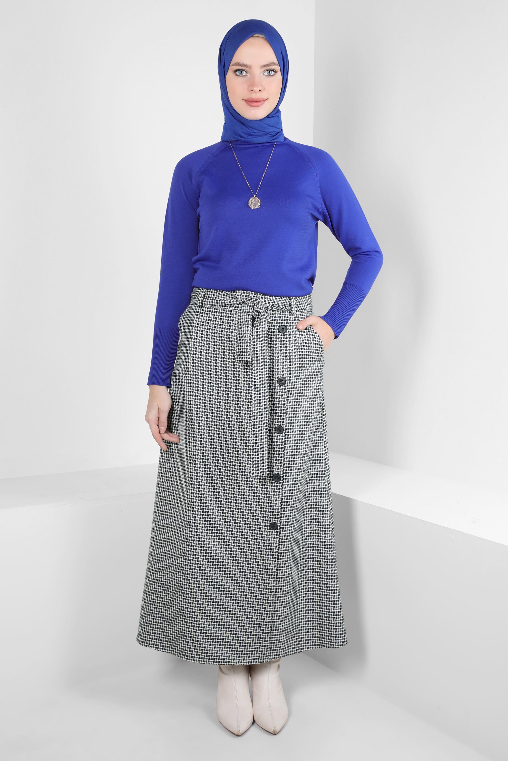 Vêtements hijab BLEU JUPE AVEC DÉTAIL BOUTON 60514