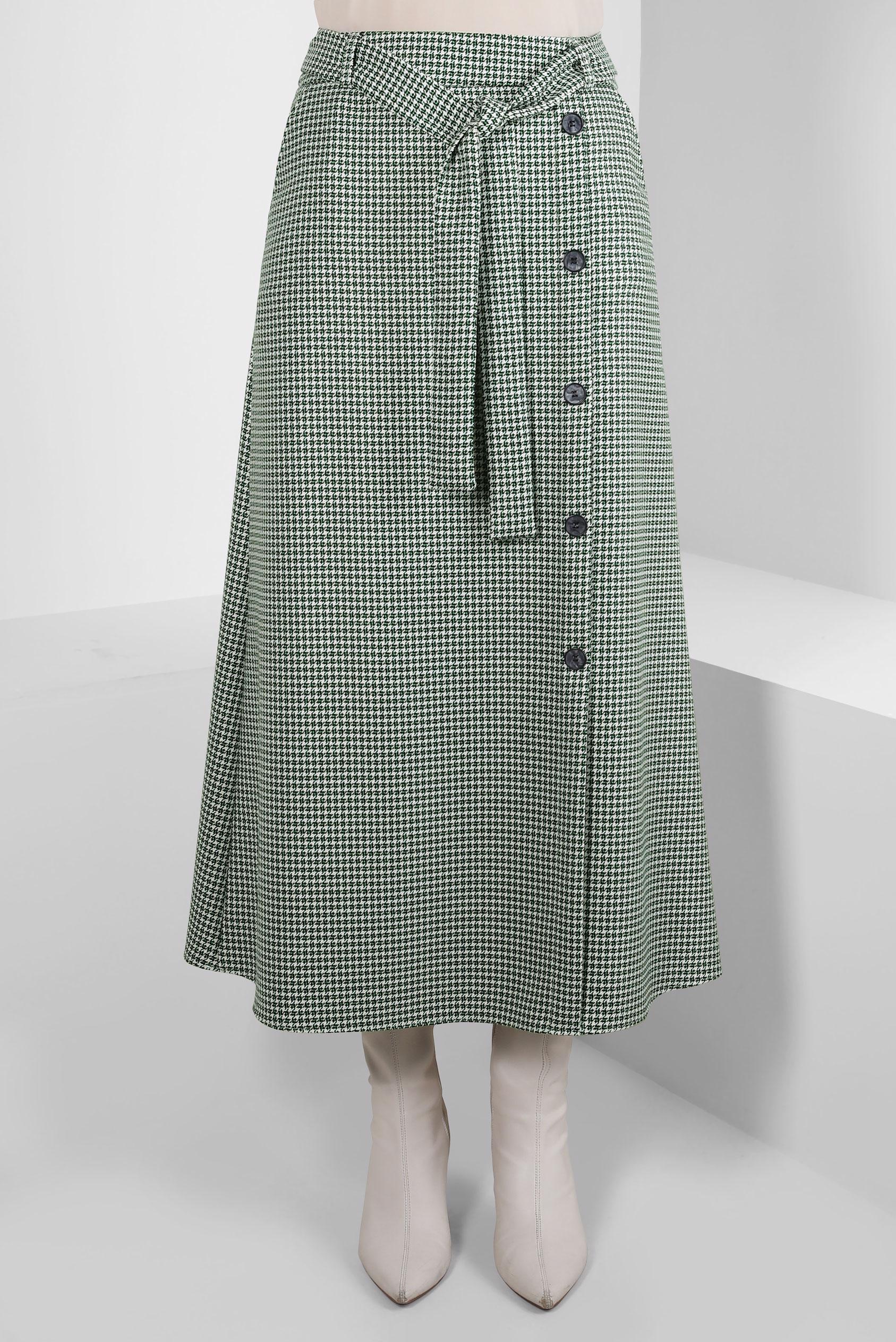 Tesettür giyim YEŞİL DÜĞME DETAYLI KUŞAKLI ETEK 60514