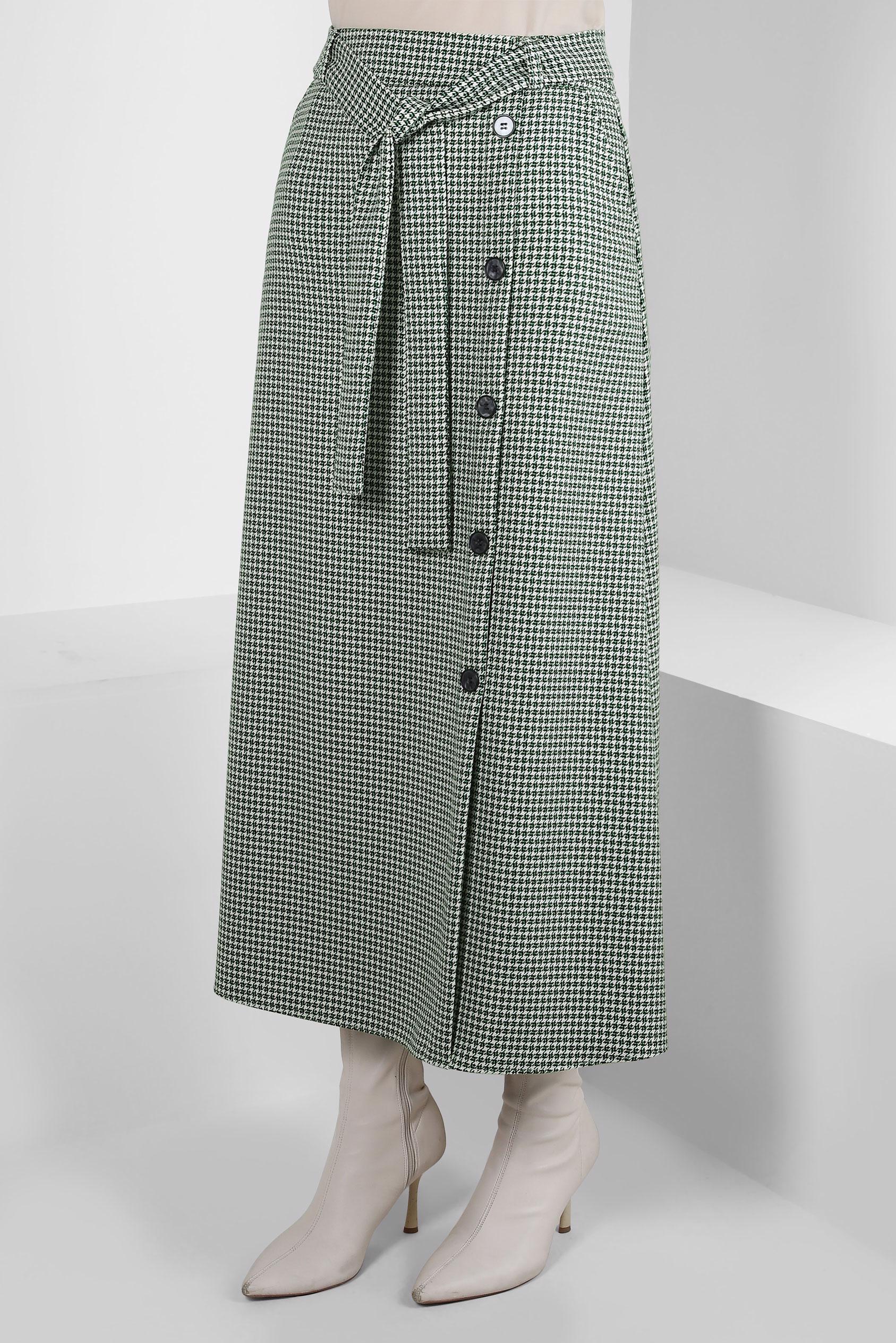 Tesettür giyim YEŞİL DÜĞME DETAYLI KUŞAKLI ETEK 60514