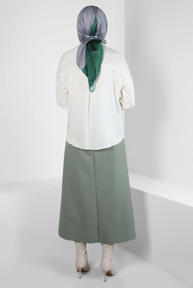 Tesettür giyim YEŞİL DÜĞME DETAYLI KUŞAKLI ETEK 60514 - ALVİNA