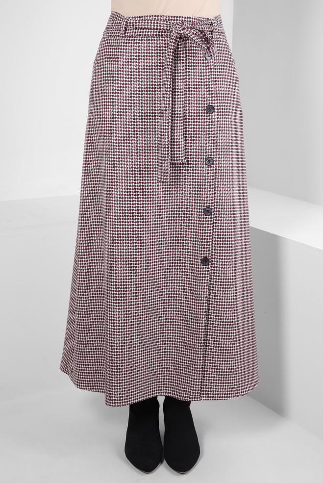 Tesettür giyim FUŞYA DÜĞME DETAYLI KUŞAKLI ETEK 60514 - ALVİNA