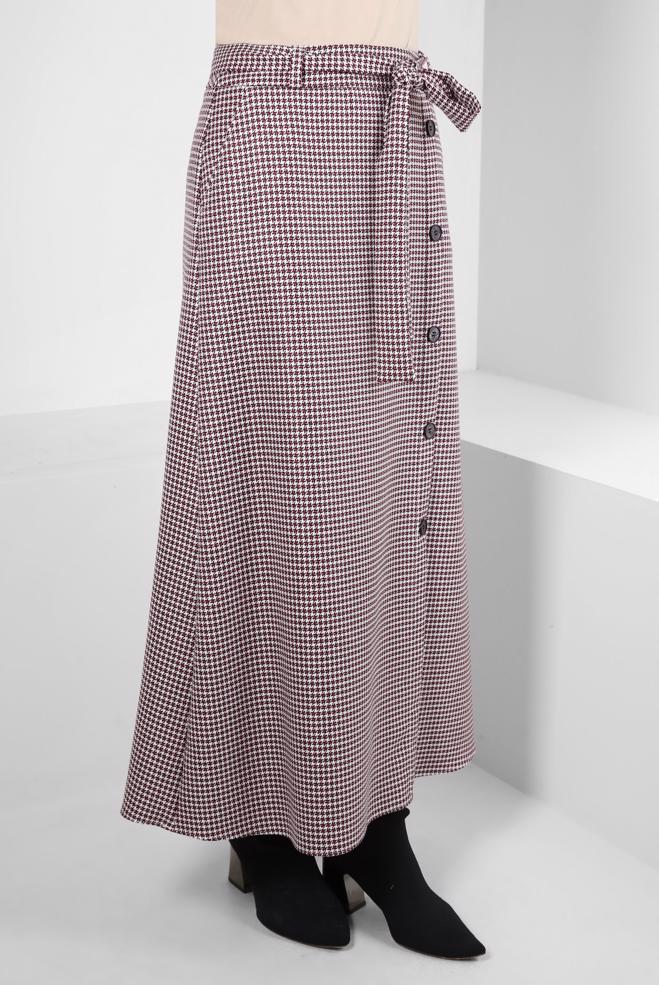 Tesettür giyim FUŞYA DÜĞME DETAYLI KUŞAKLI ETEK 60514 - ALVİNA