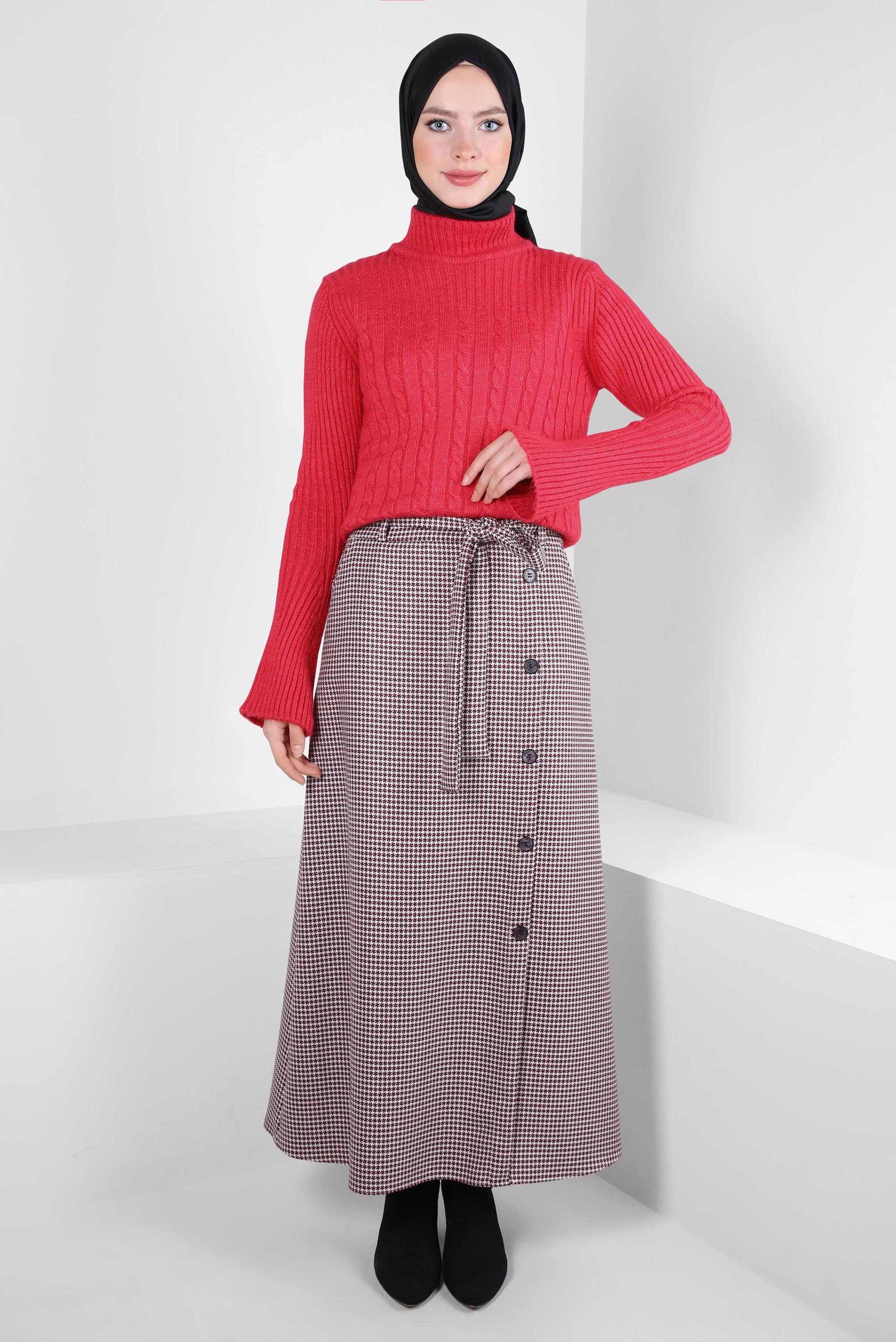 Vêtements hijab FUCHSIA JUPE AVEC DÉTAIL BOUTON 60514