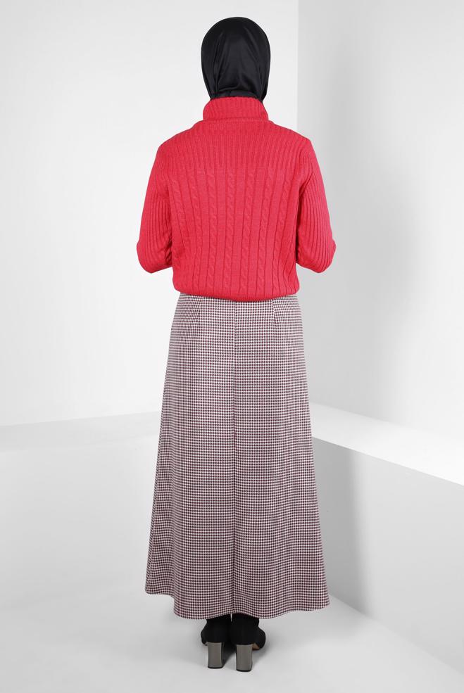 Tesettür giyim FUŞYA DÜĞME DETAYLI KUŞAKLI ETEK 60514 - ALVİNA