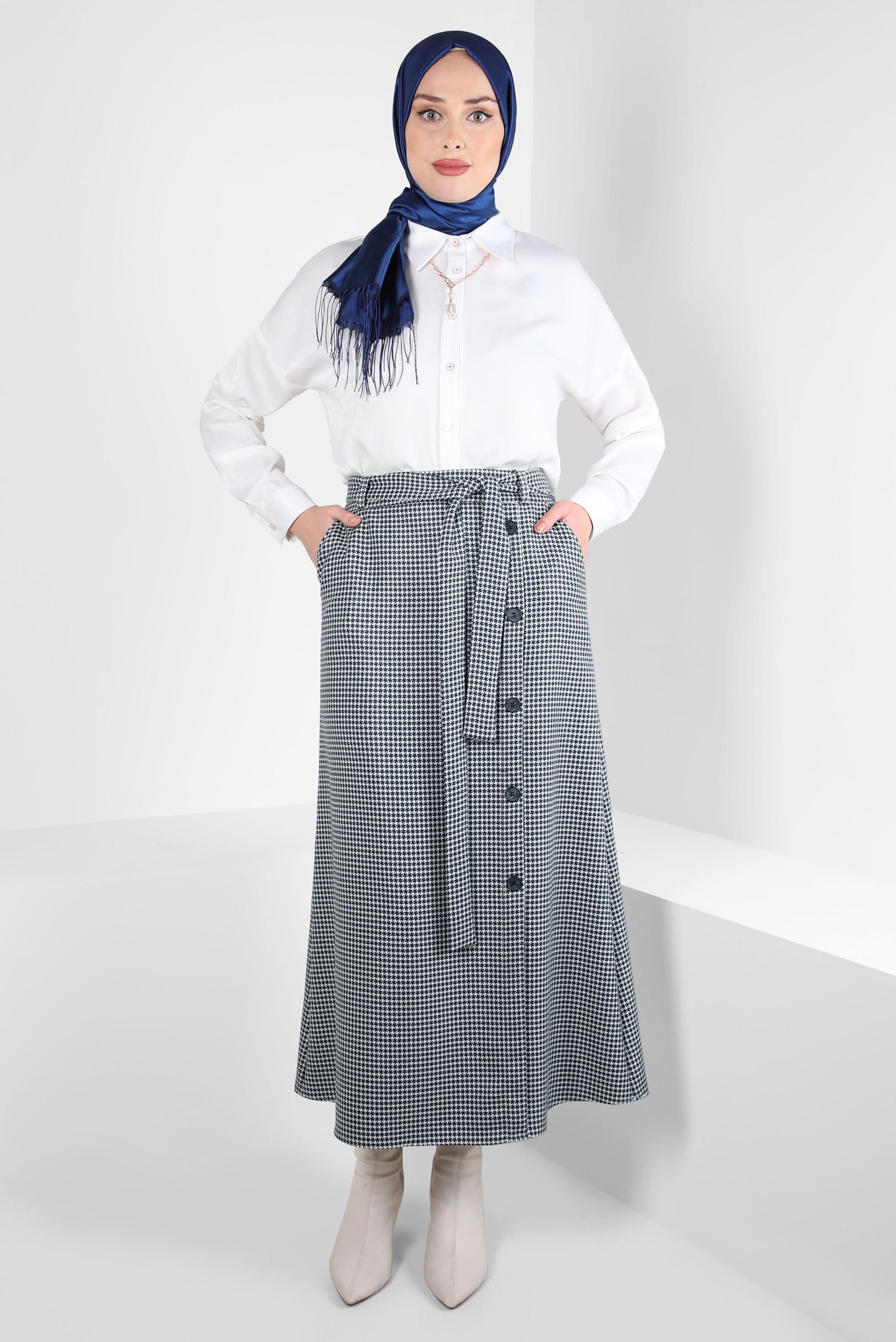 Hijab clothing NAVY BLUE SKIRT WITH BUTTON DETAIL 60514