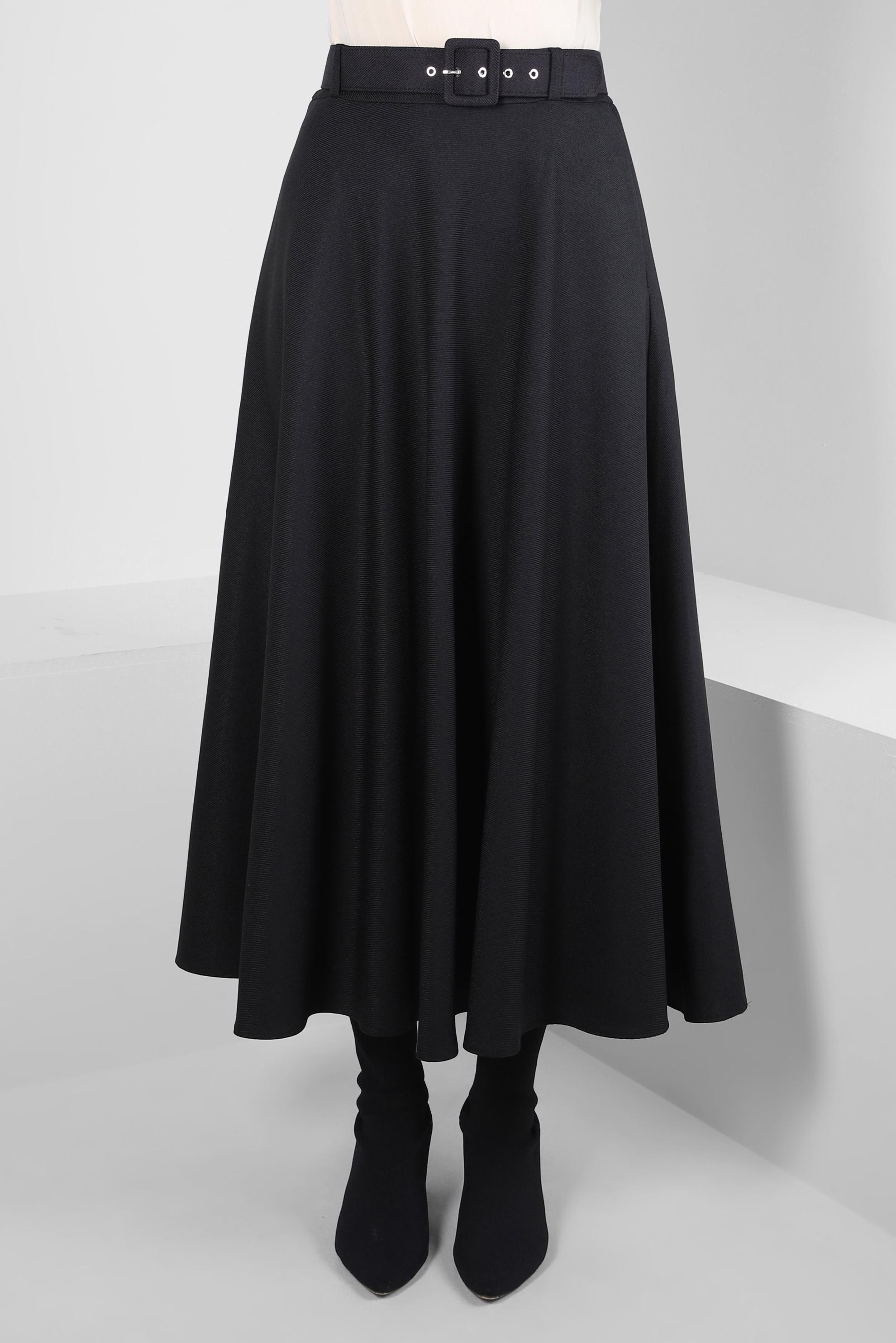 Tesettür giyim SİYAH KEMERLİ ÇAN ETEK 60515