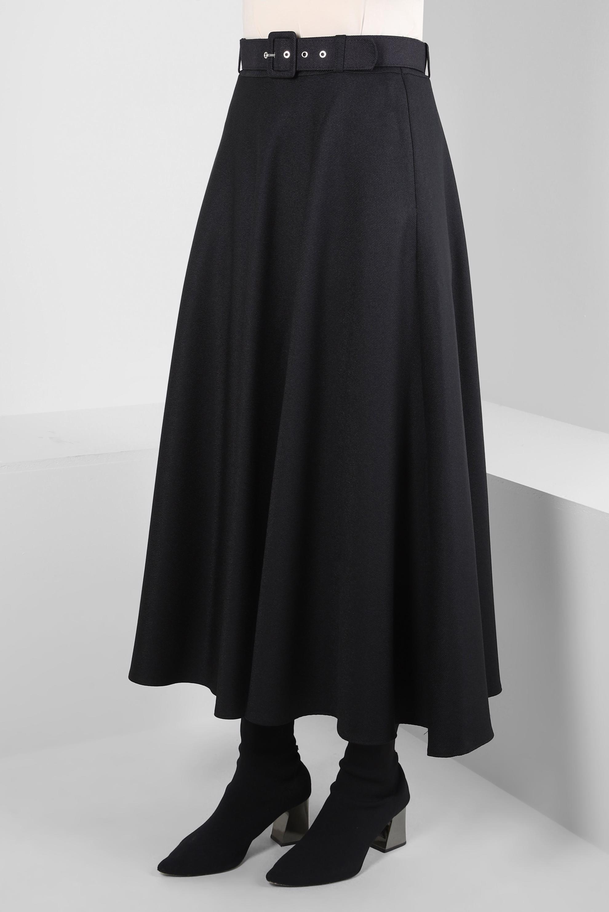 Tesettür giyim SİYAH KEMERLİ ÇAN ETEK 60515