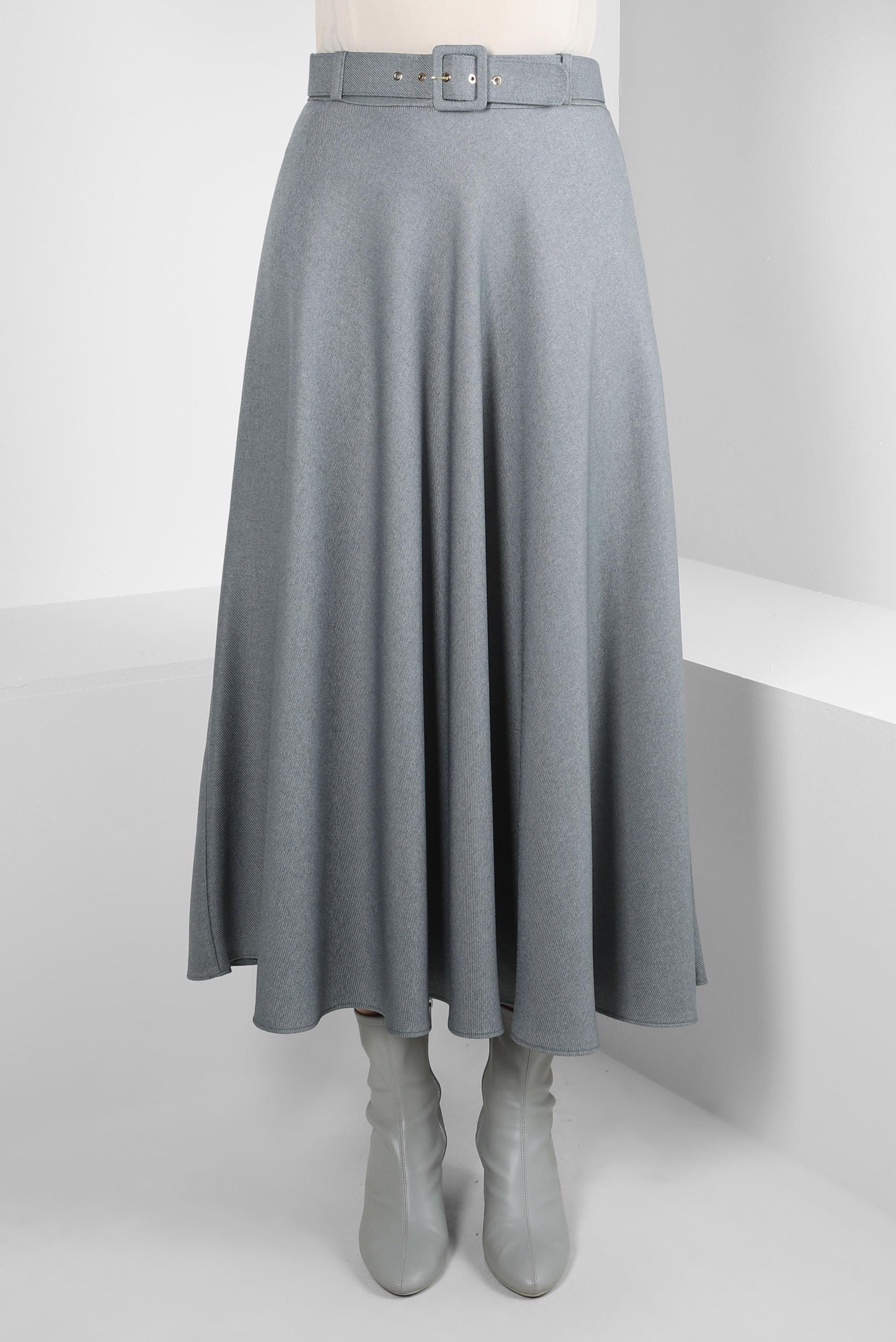 Tesettür giyim GRİ KEMERLİ ÇAN ETEK 60515