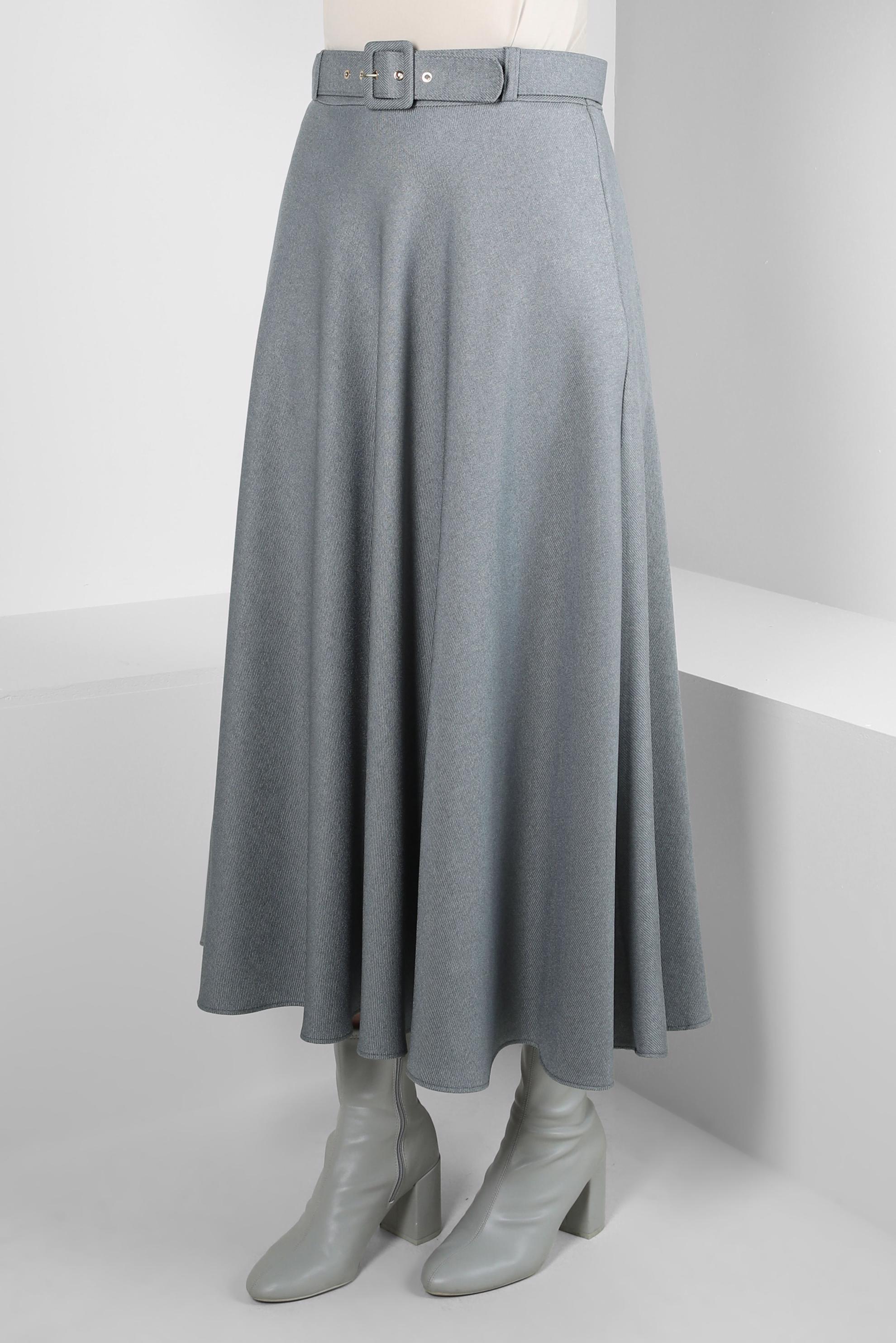 Tesettür giyim GRİ KEMERLİ ÇAN ETEK 60515