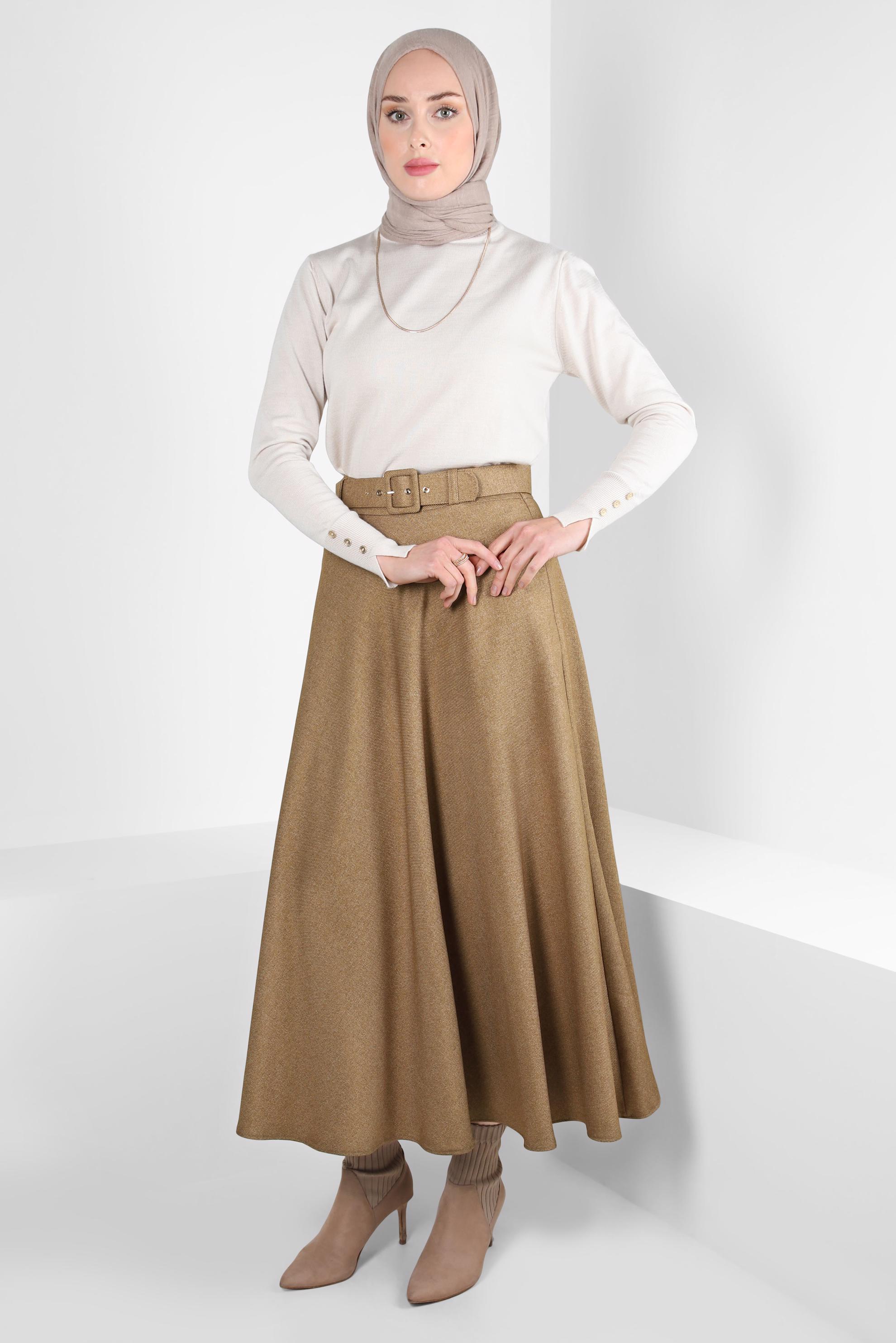 Hijab clothing BROWN BELTED SKIRT 60515