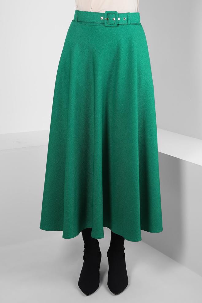 Tesettür giyim YEŞİL KEMERLİ ÇAN ETEK 60515 - ALVİNA