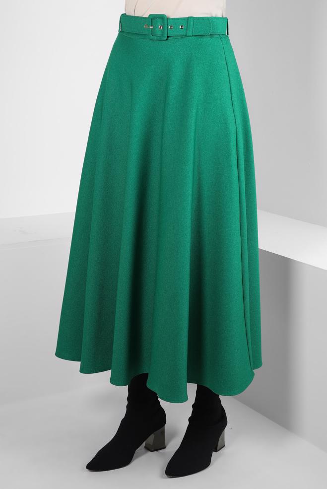 Tesettür giyim YEŞİL KEMERLİ ÇAN ETEK 60515 - ALVİNA