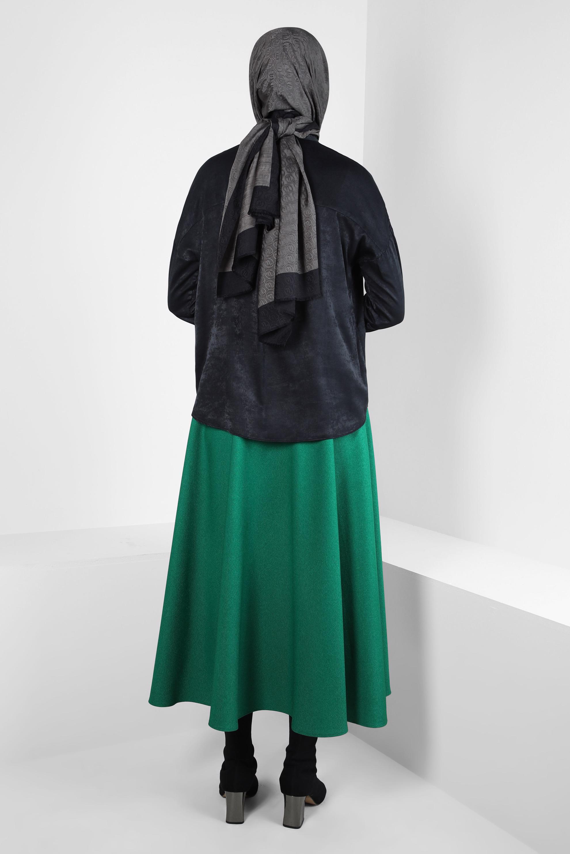 Tesettür giyim YEŞİL KEMERLİ ÇAN ETEK 60515